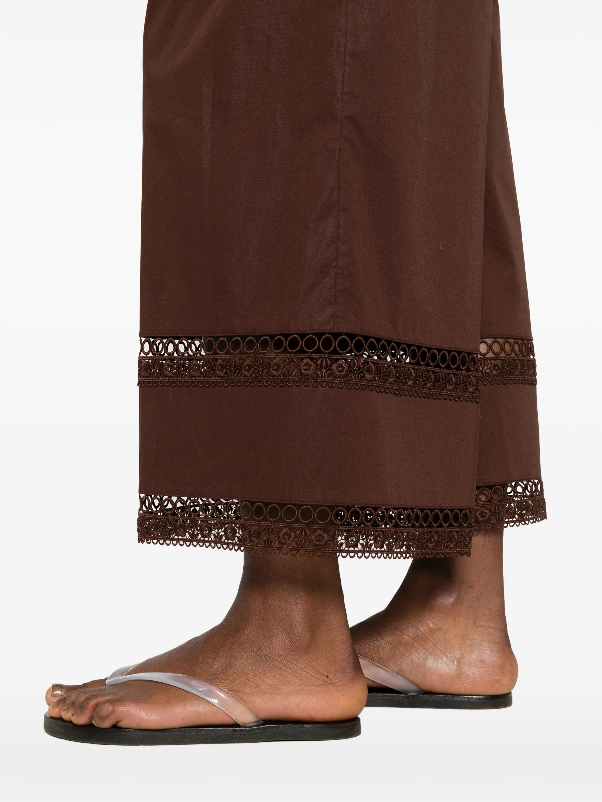 Twin-Set Brown Polyamide Pantaloni Wide Leg Pants