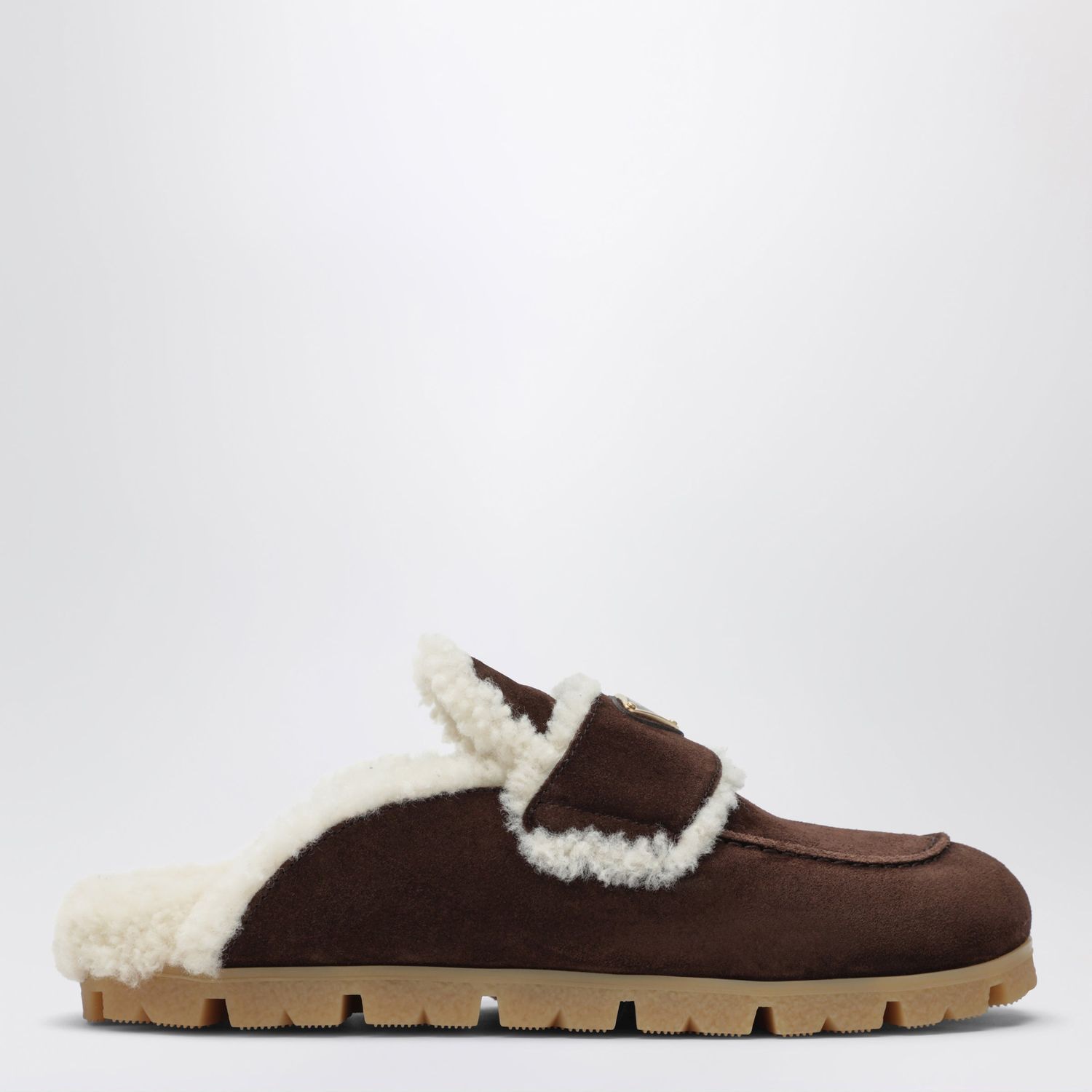 Prada Brown Suede And Shearling Clogs