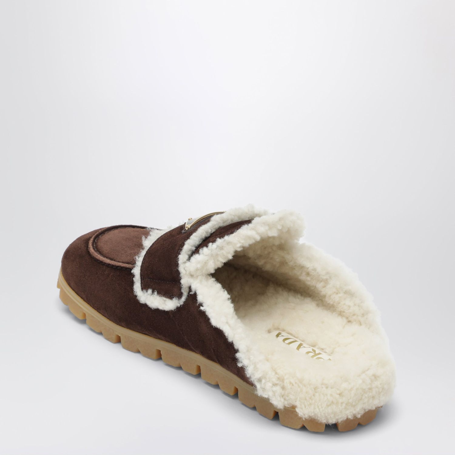 Prada Brown Suede And Shearling Clogs