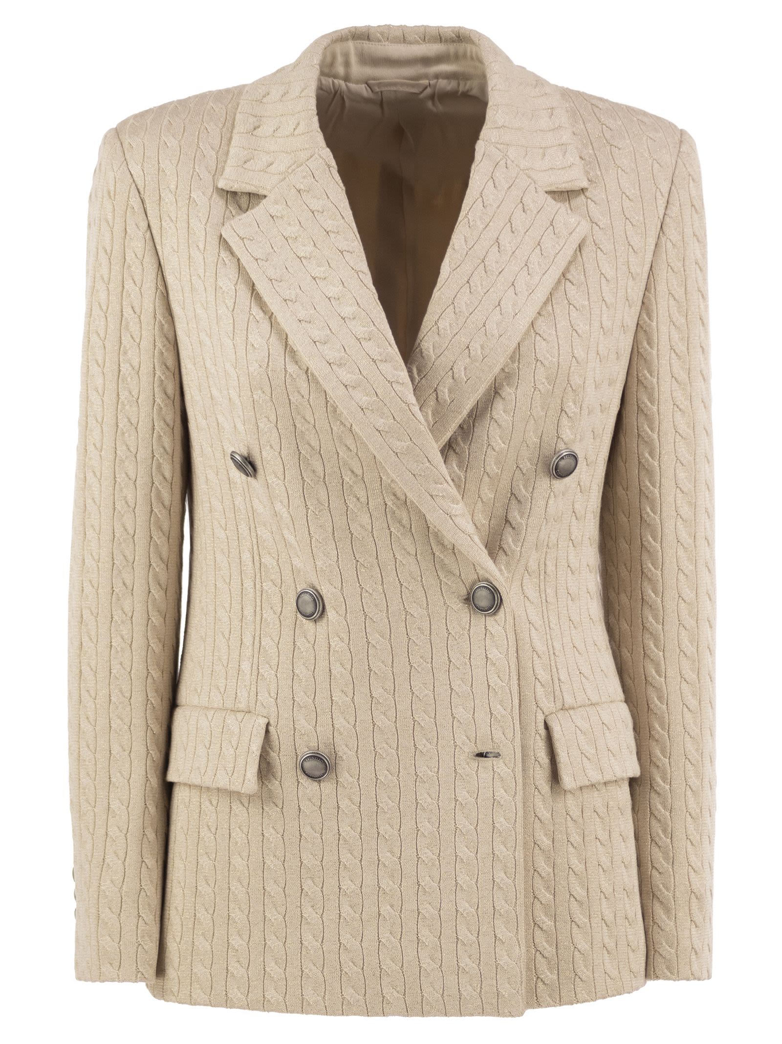 Brunello Cucinelli Double-Breasted Cable-Jacquard Blazer Wi