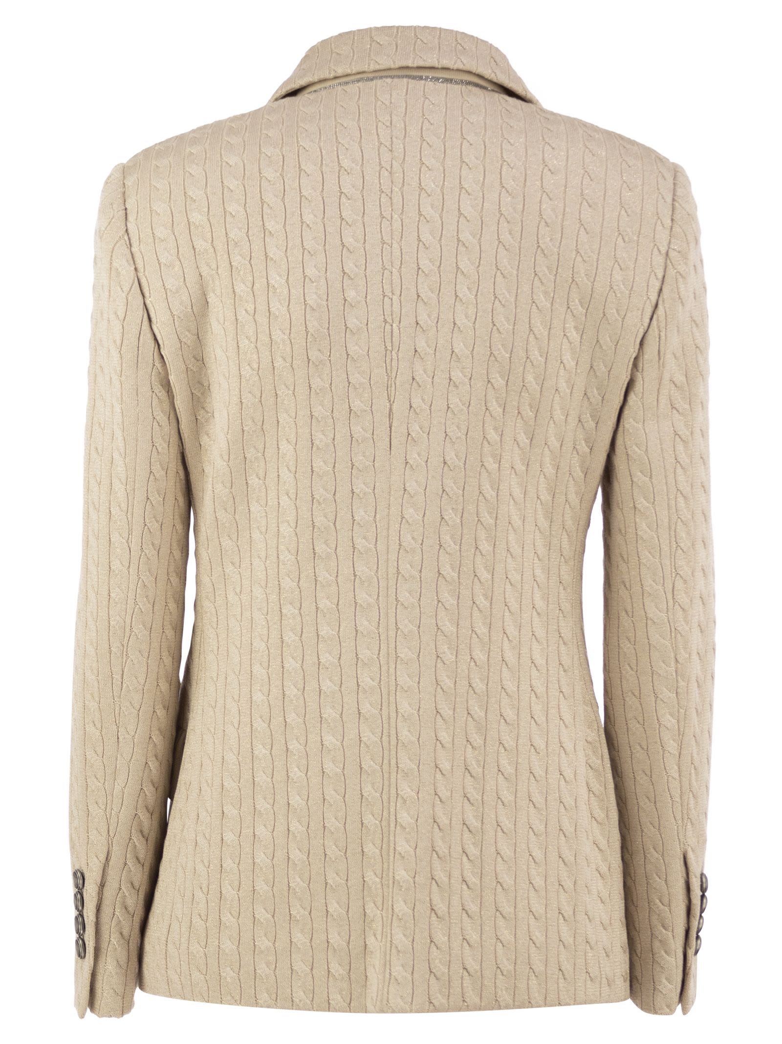 Brunello Cucinelli Double-Breasted Cable-Jacquard Blazer Wi