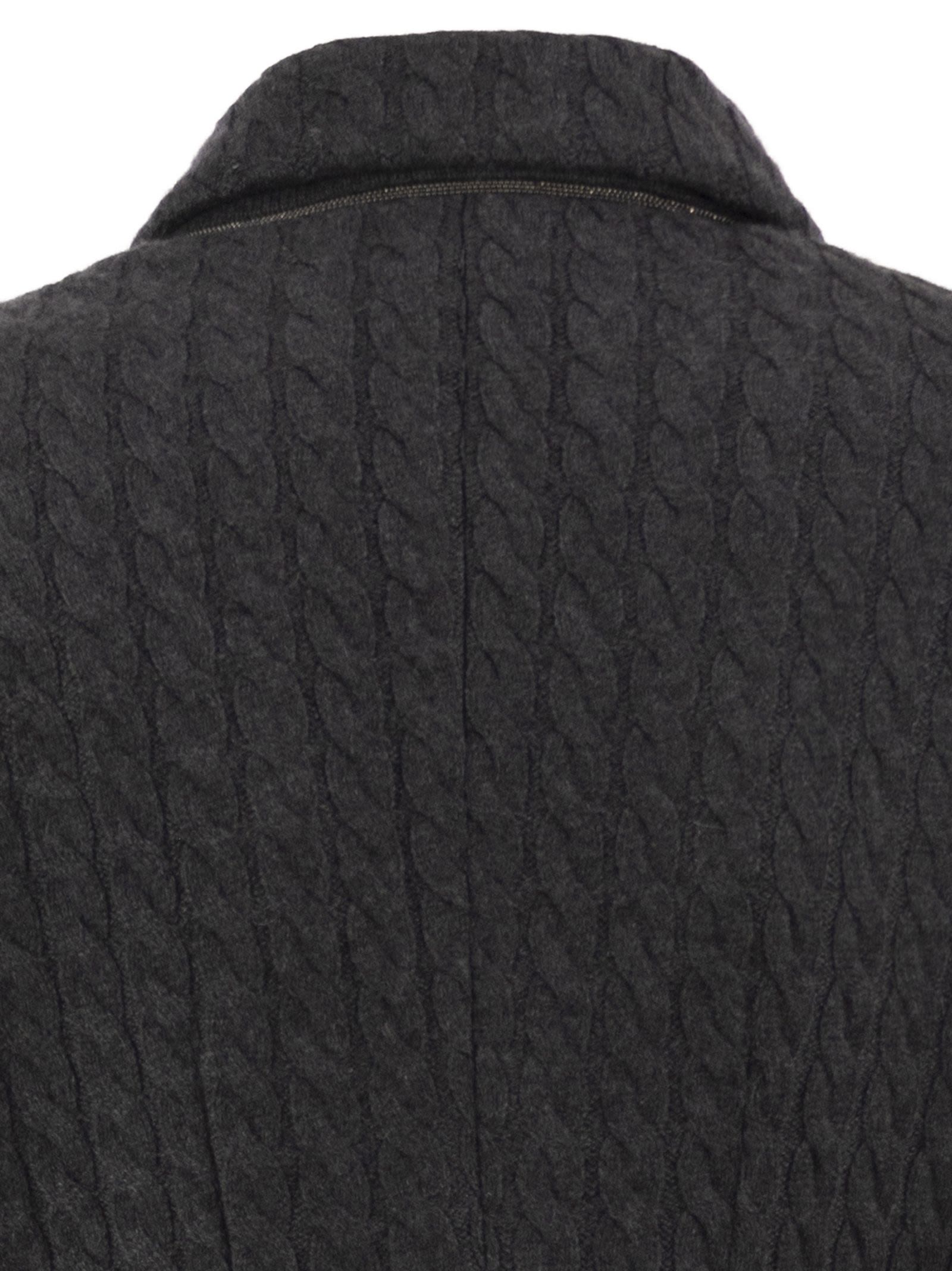 Brunello Cucinelli Double-Breasted Cashmere Cable-Knit Blaz