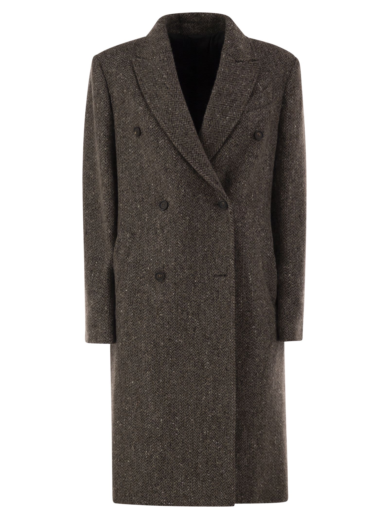 Brunello Cucinelli Double-Breasted Herringbone Tweed Coat W