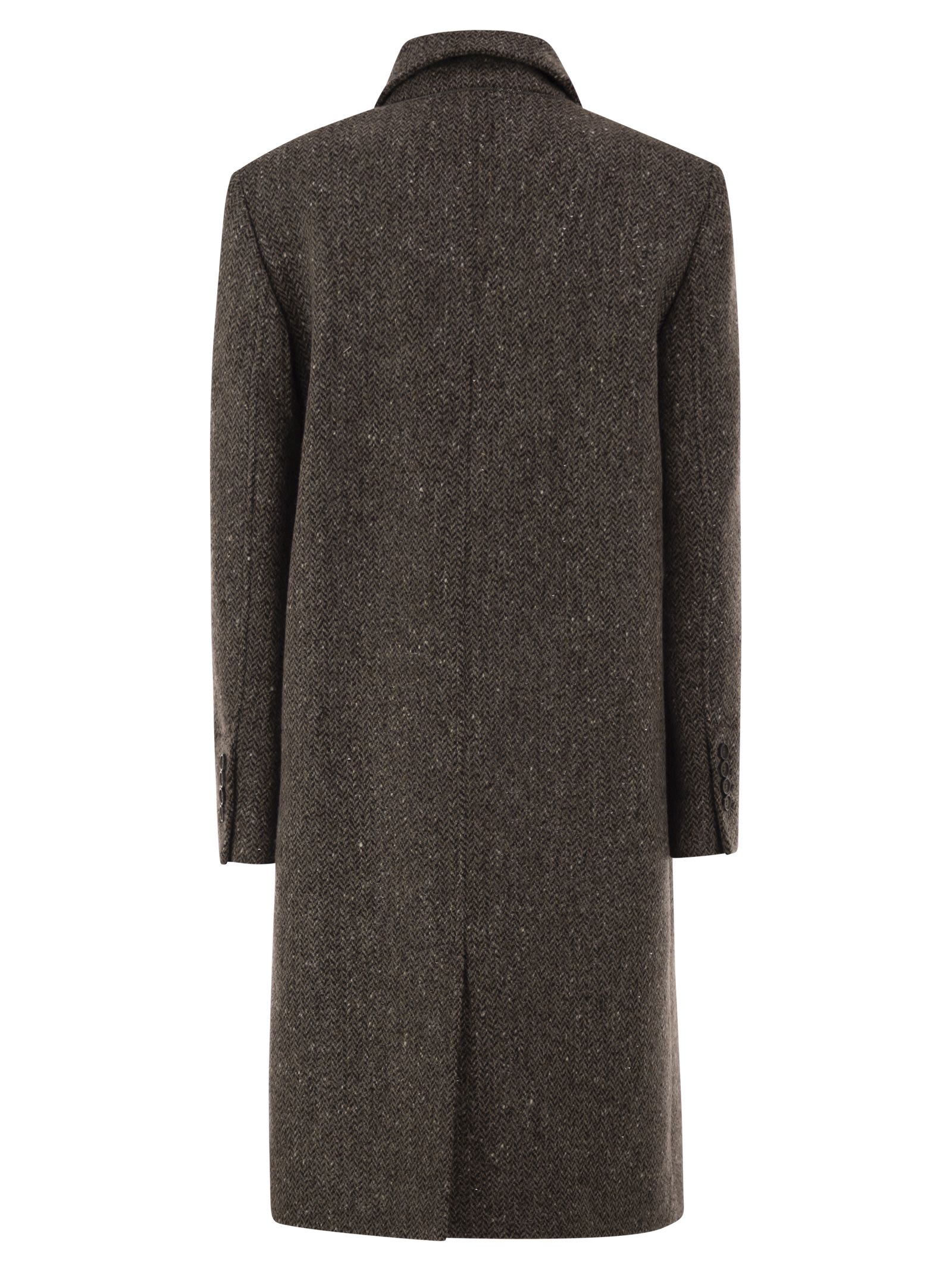 Brunello Cucinelli Double-Breasted Herringbone Tweed Coat W