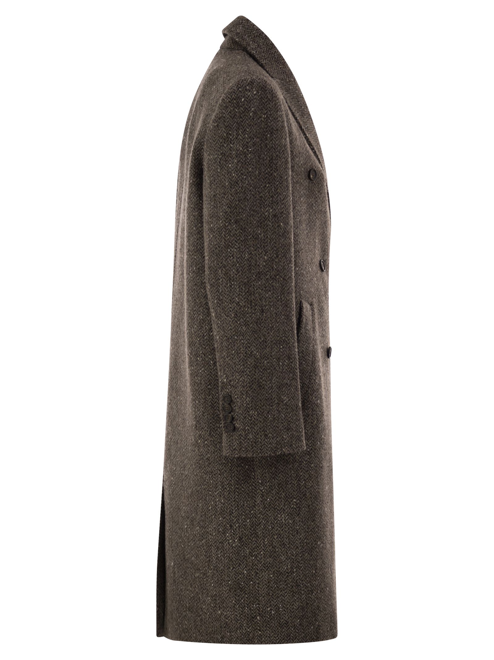 Brunello Cucinelli Double-Breasted Herringbone Tweed Coat W