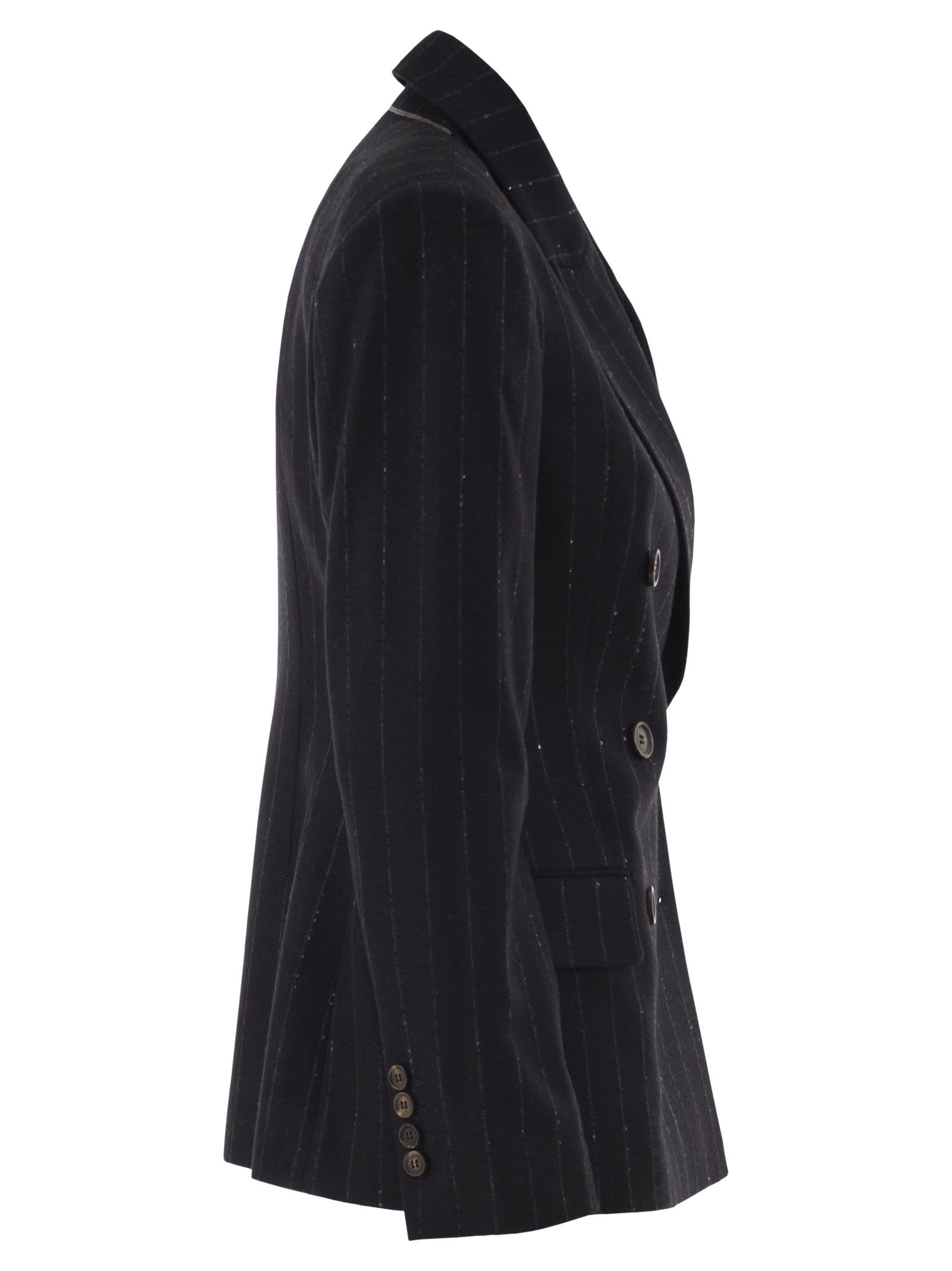 Brunello Cucinelli Double-Breasted Pinstripe Blazer With Se