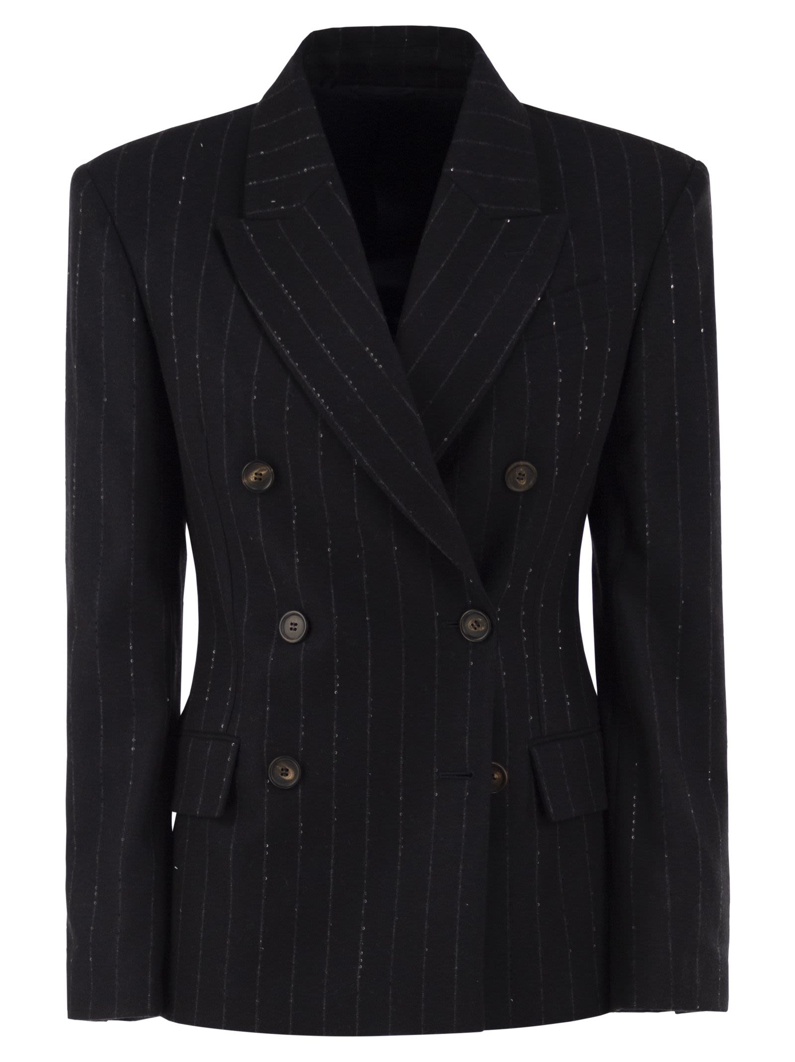 Brunello Cucinelli Double-Breasted Pinstripe Blazer With Se