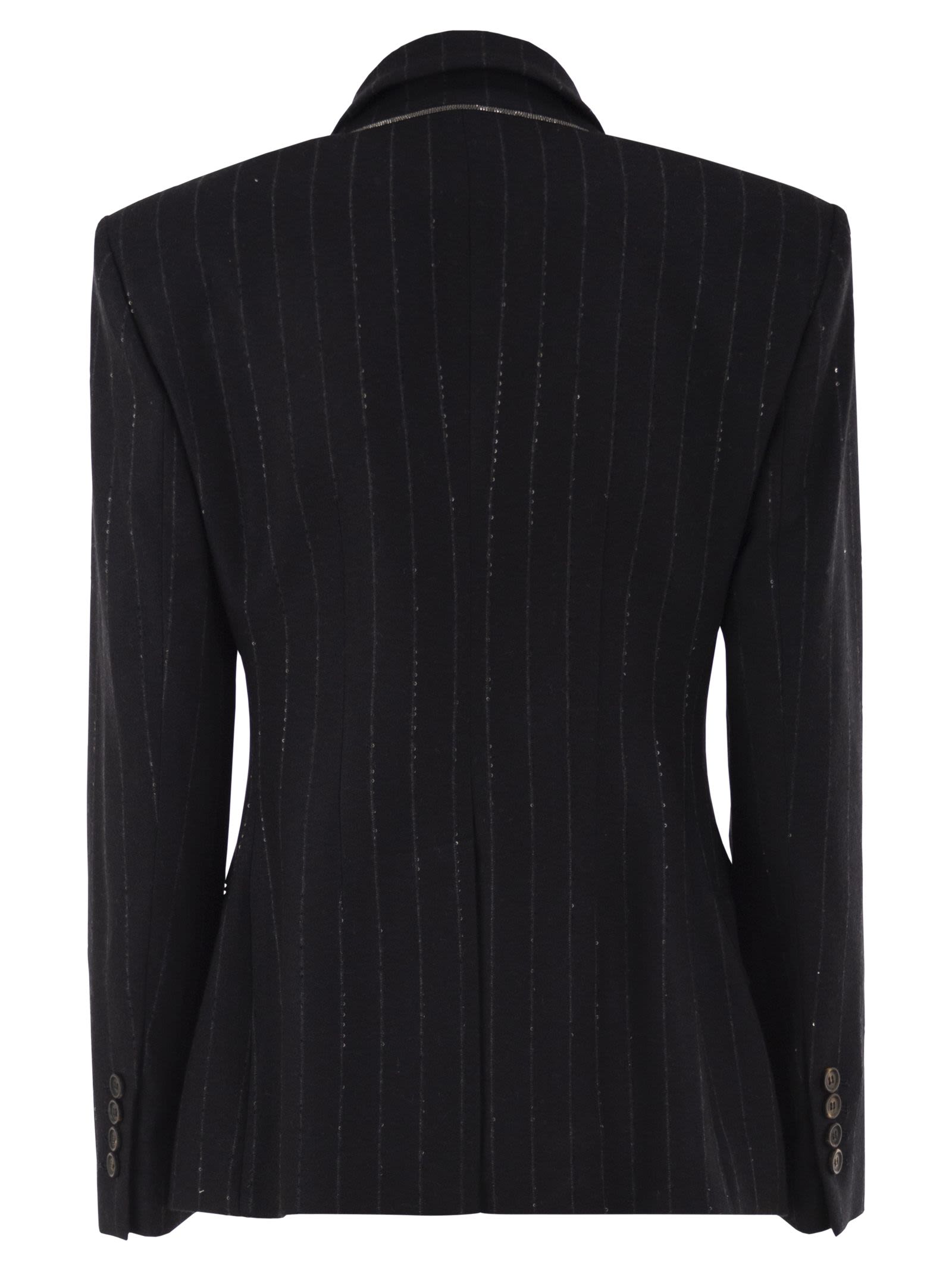 Brunello Cucinelli Double-Breasted Pinstripe Blazer With Se