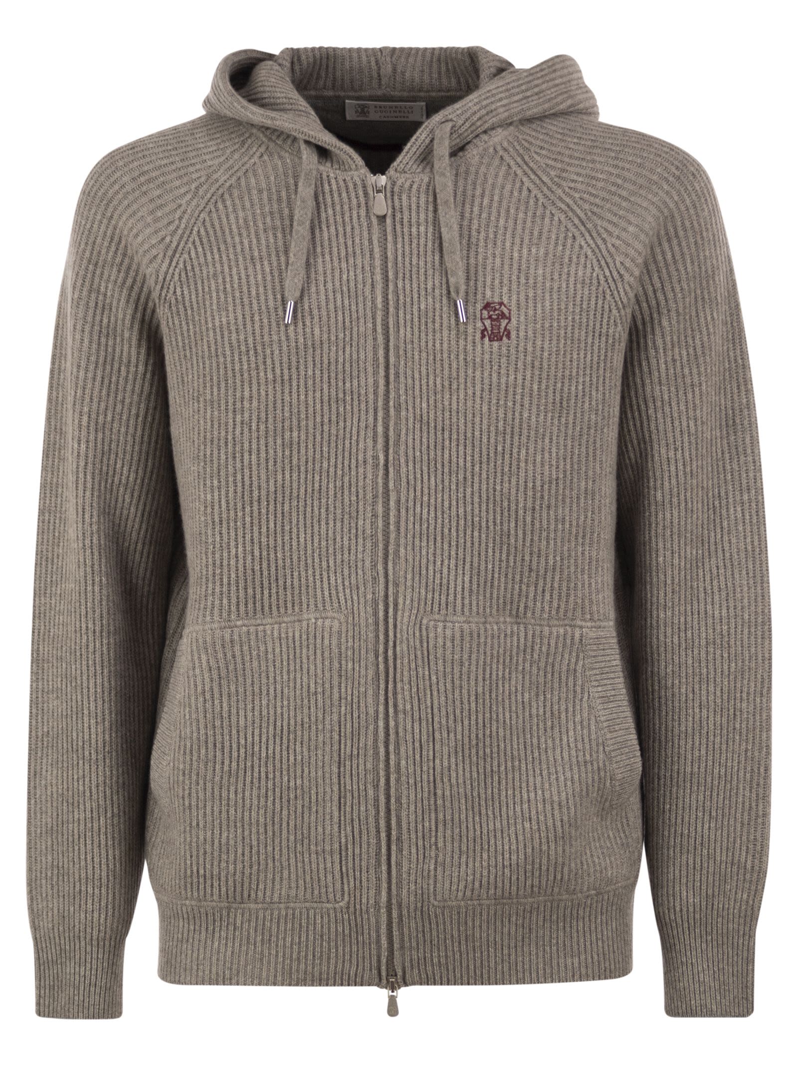 Brunello Cucinelli English Rib Cashmere Knit Hooded Topwear