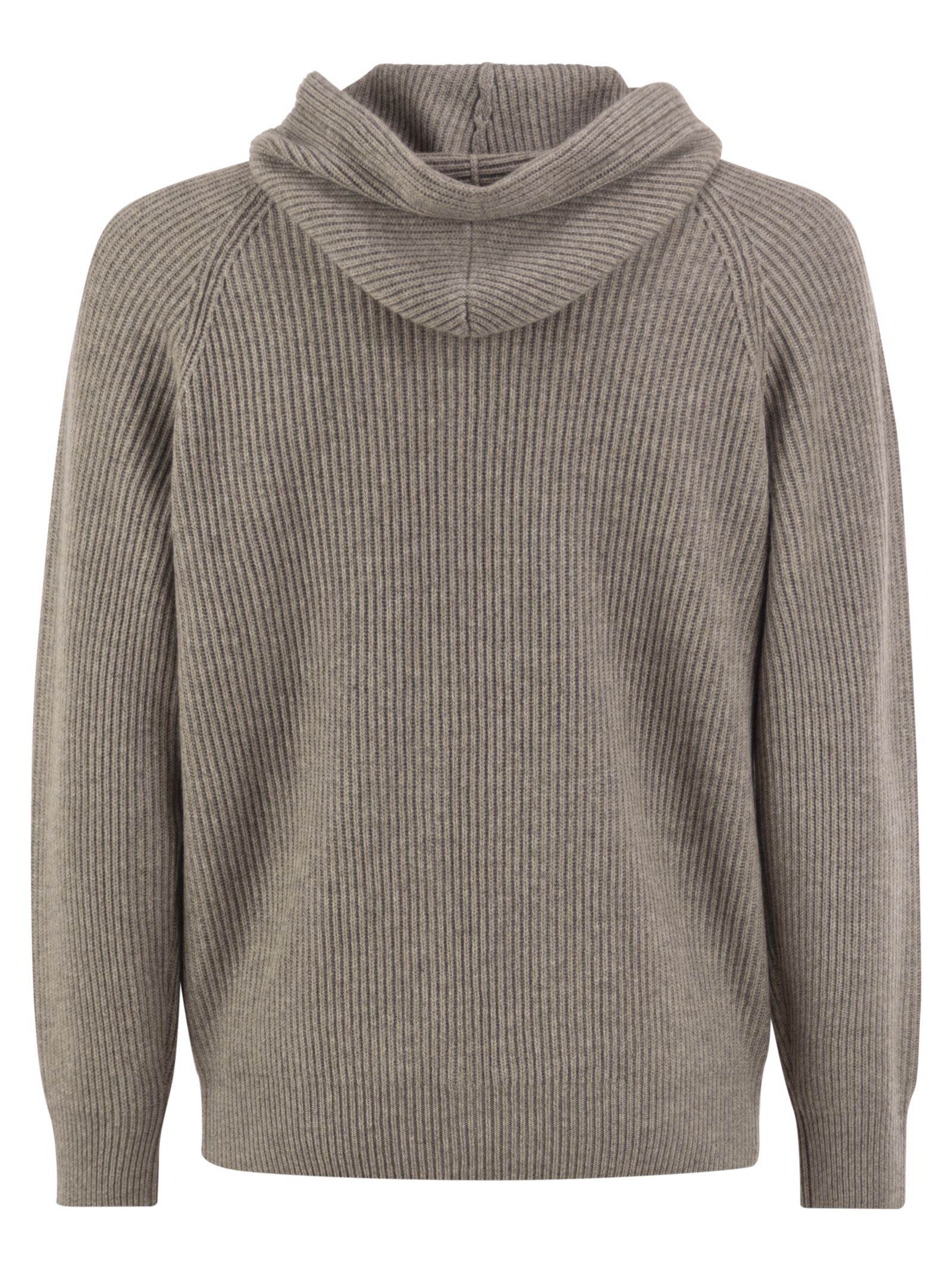 Brunello Cucinelli English Rib Cashmere Knit Hooded Topwear
