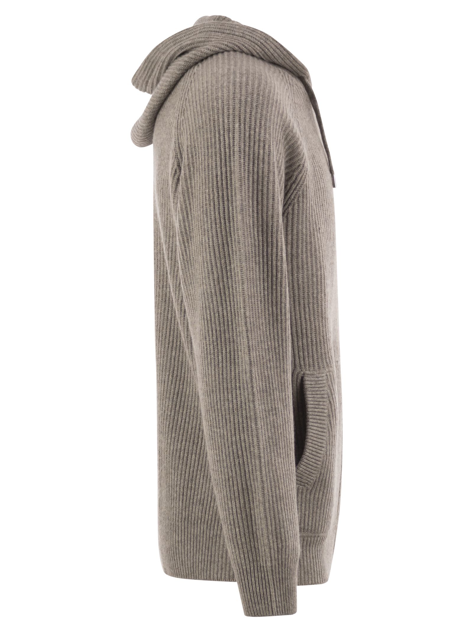 Brunello Cucinelli English Rib Cashmere Knit Hooded Topwear