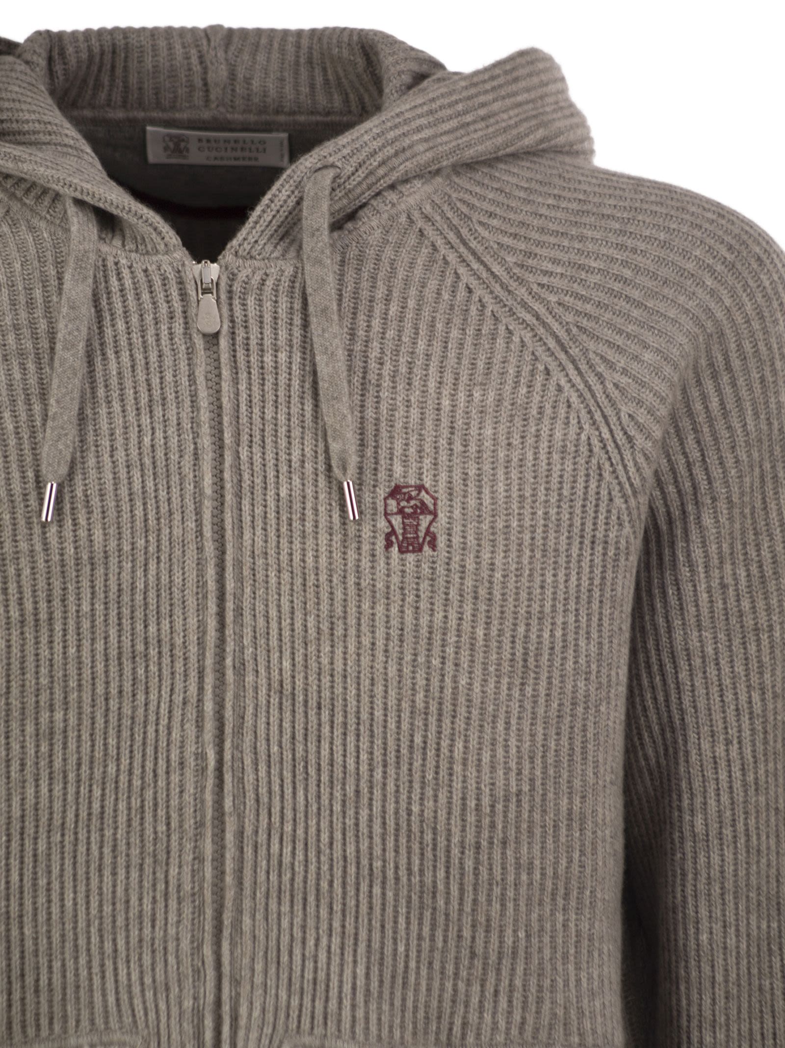 Brunello Cucinelli English Rib Cashmere Knit Hooded Topwear