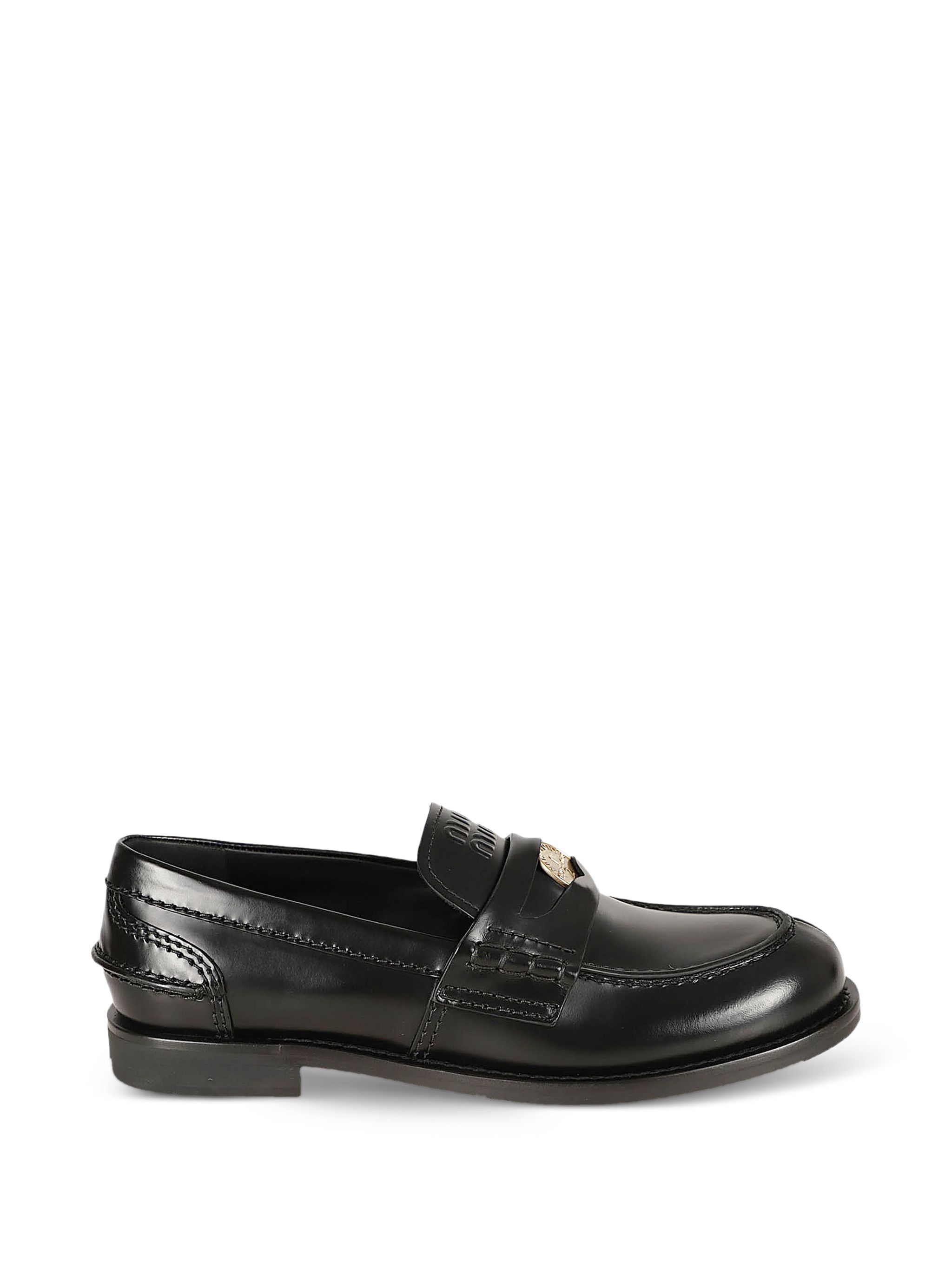 Miu Miu Brushed Coin Detail Round Toe Loafers