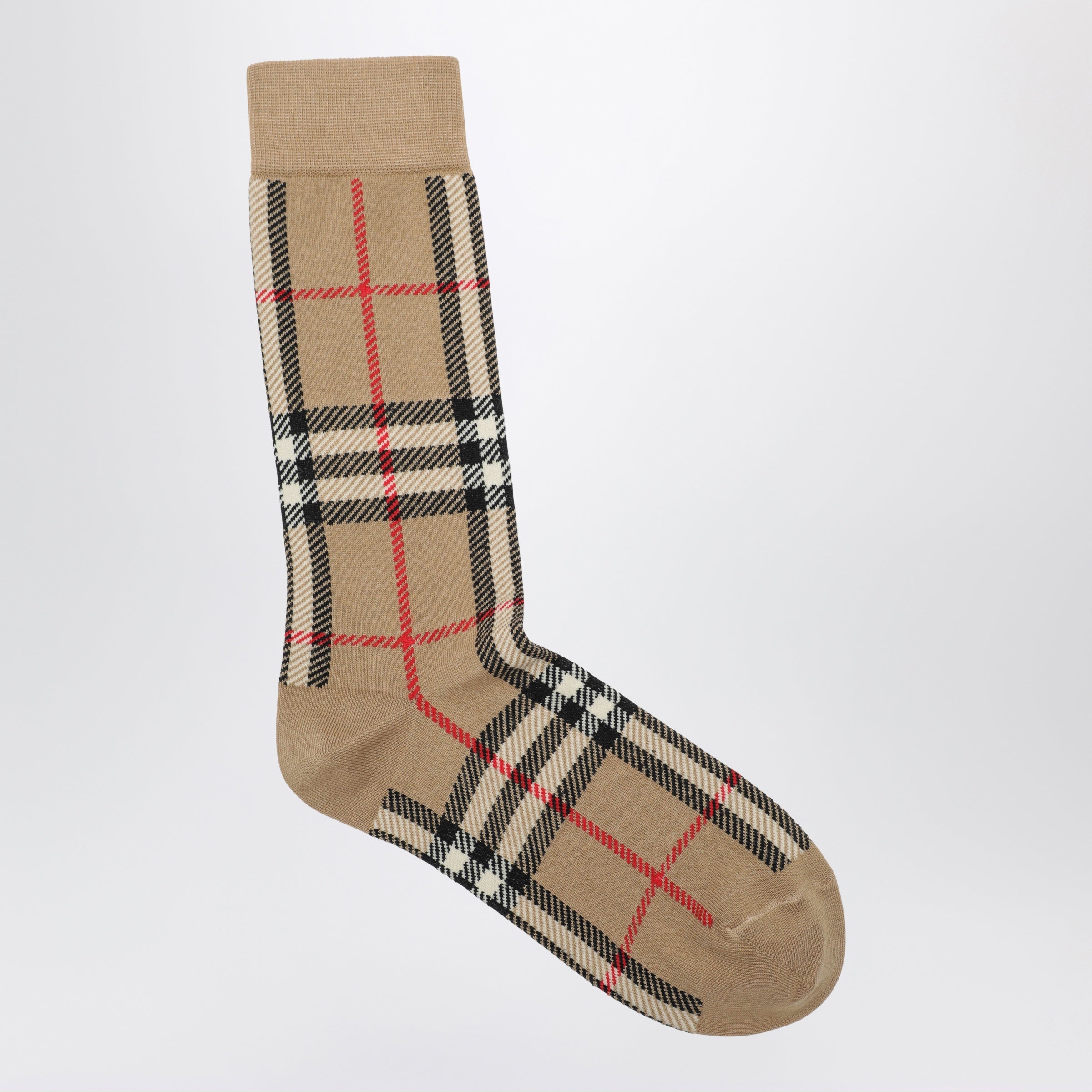 Burberry Beige Check Socks In Cotton And Cashmere