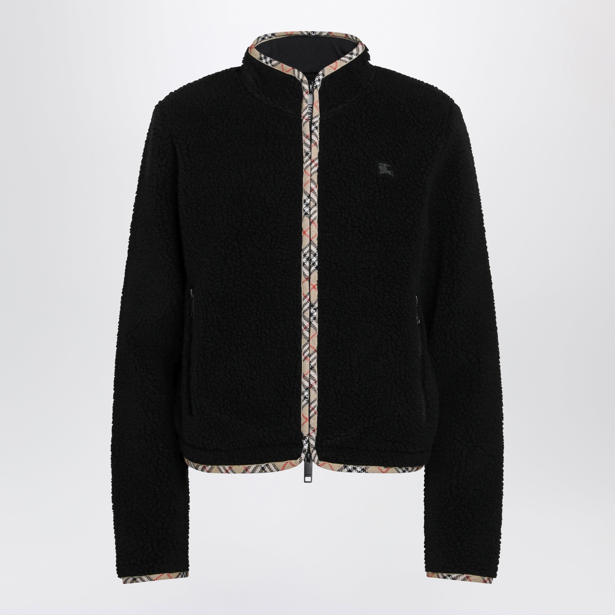 Burberry Black Zip-Up Jacket In Teddy-Effect Flee