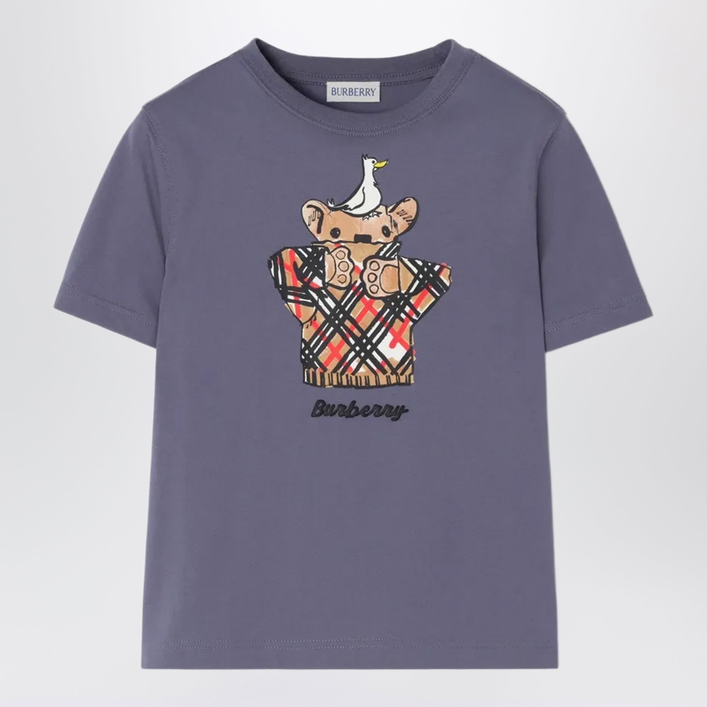 Burberry Purple-Blue Cotton T-Shirt With Logo Pri
