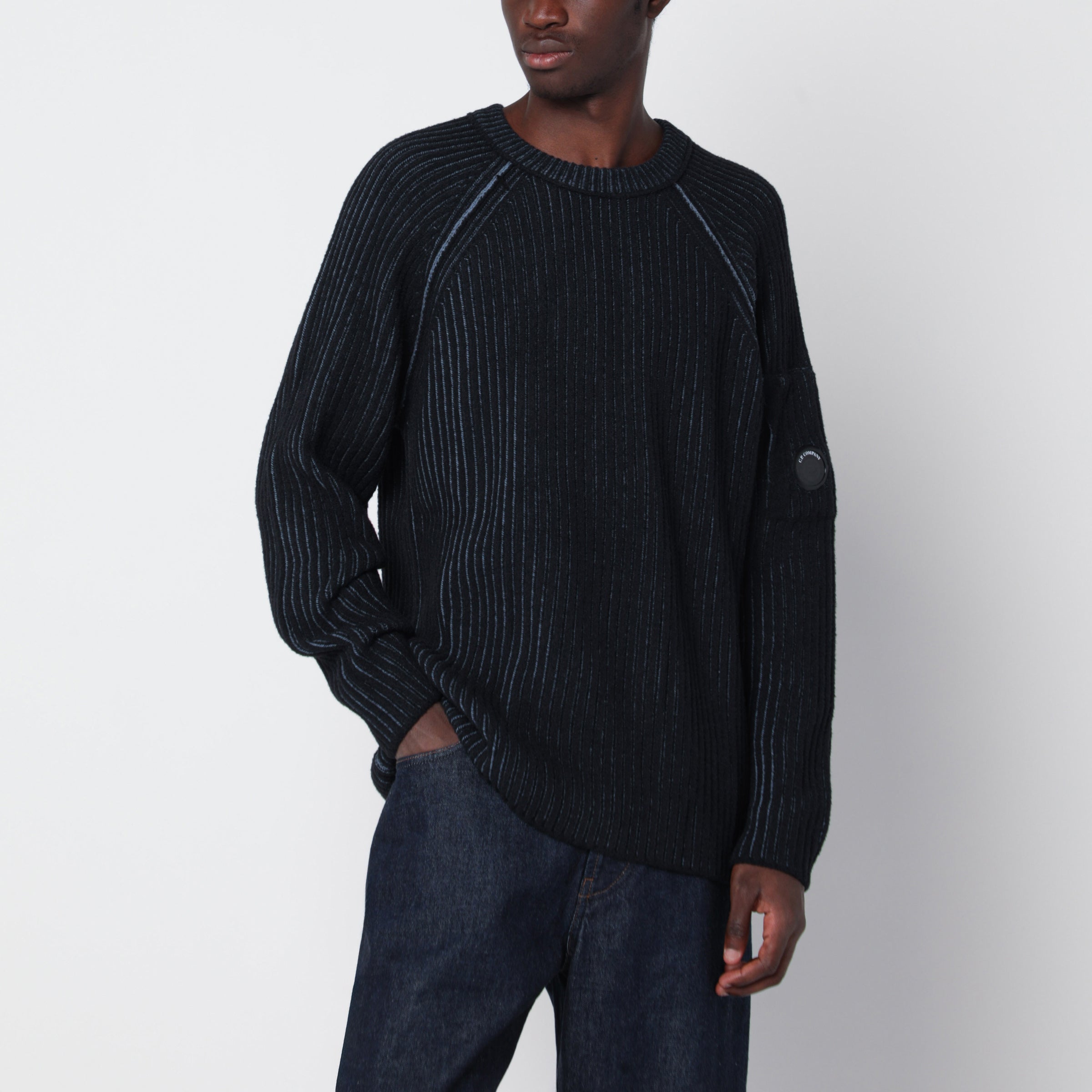 C.P. Company Blue Ribbed Cotton Sweater