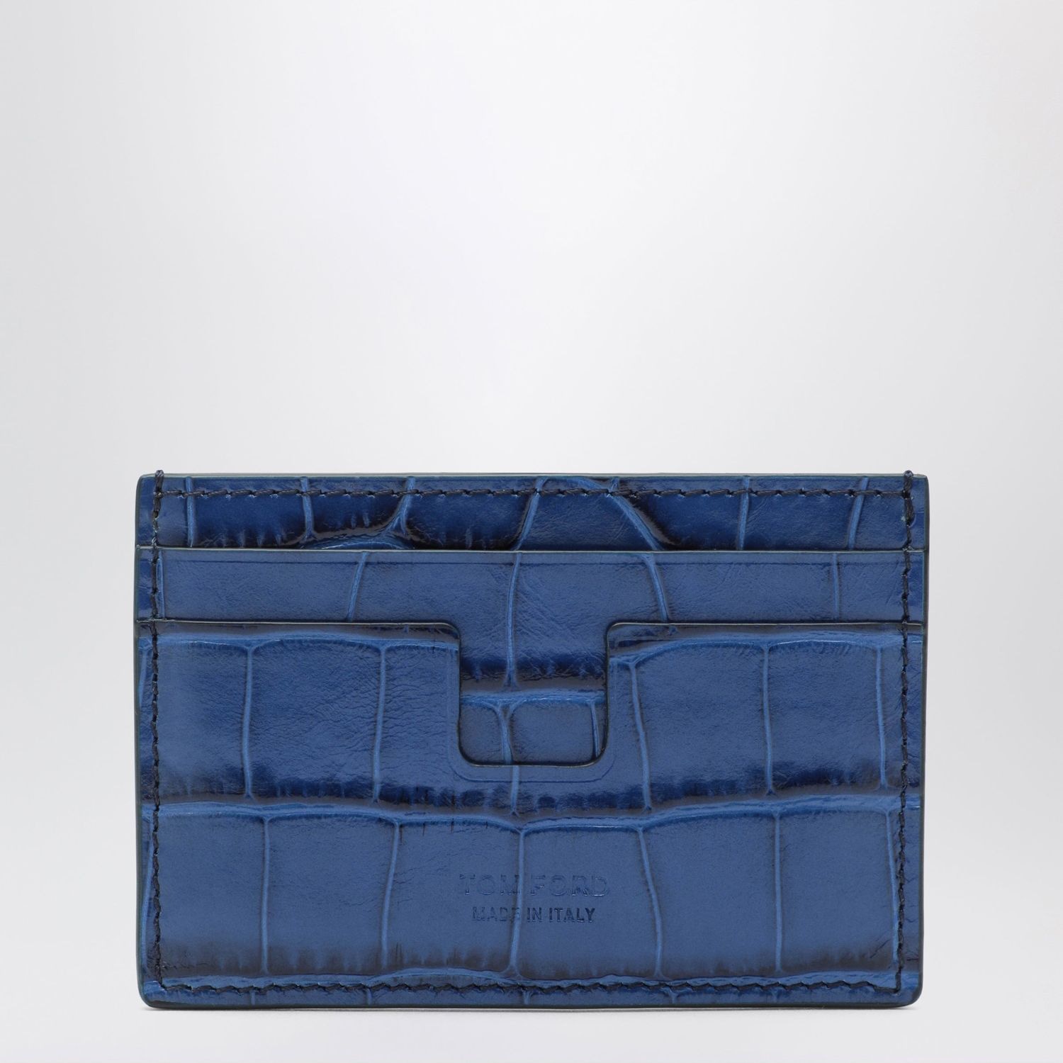 Tom Ford Card Holder In Blue Glossy Crocodileeffe