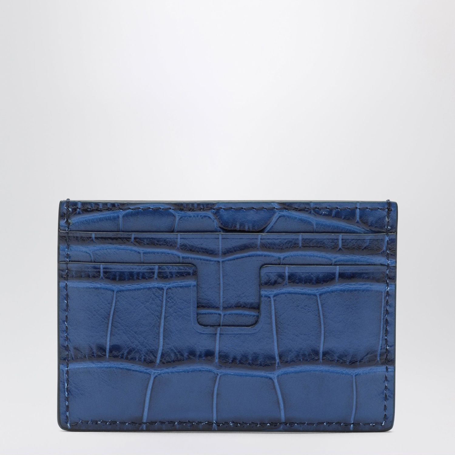Tom Ford Card Holder In Blue Glossy Crocodileeffe