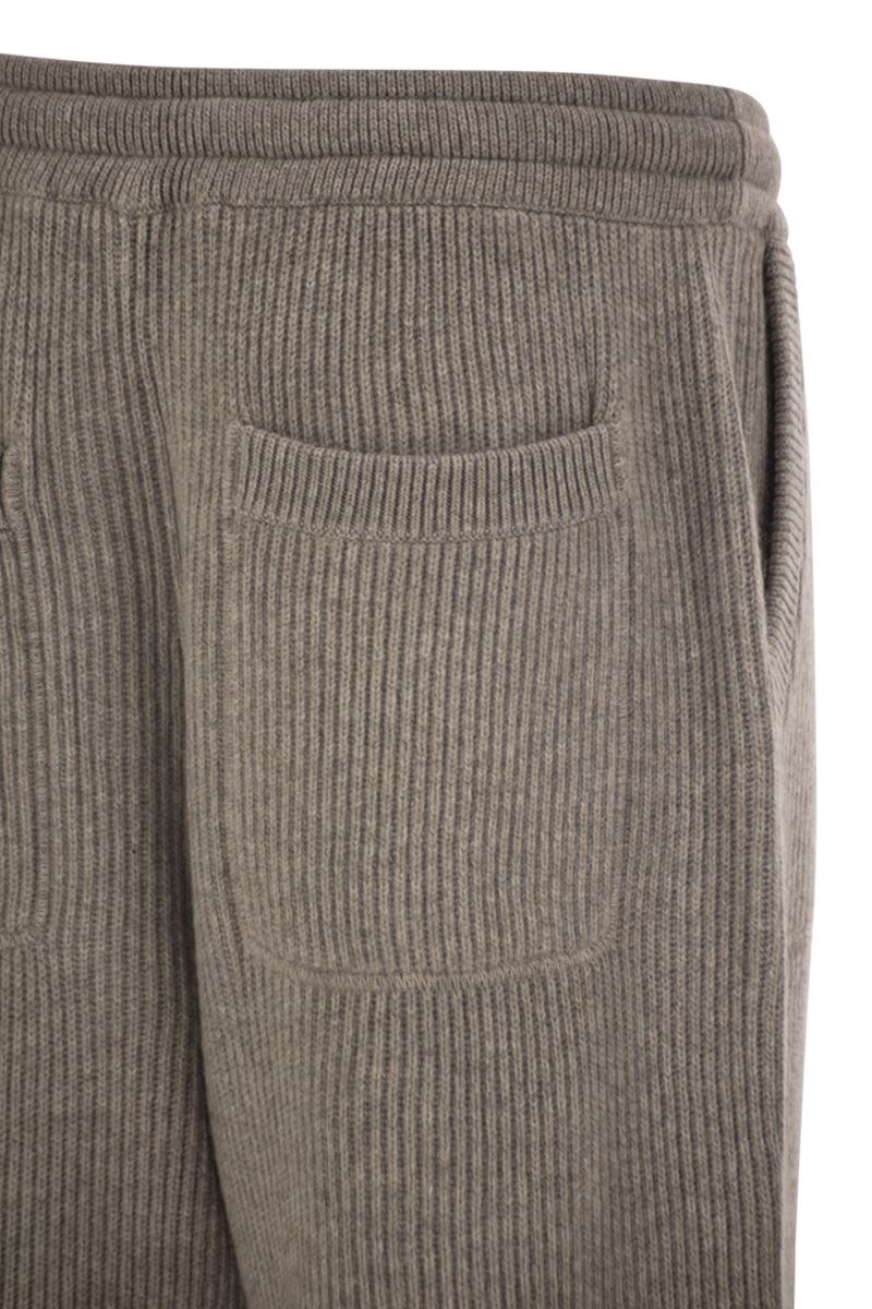 Brunello Cucinelli Cashmere Rib Knit Joggers With Drawstrin