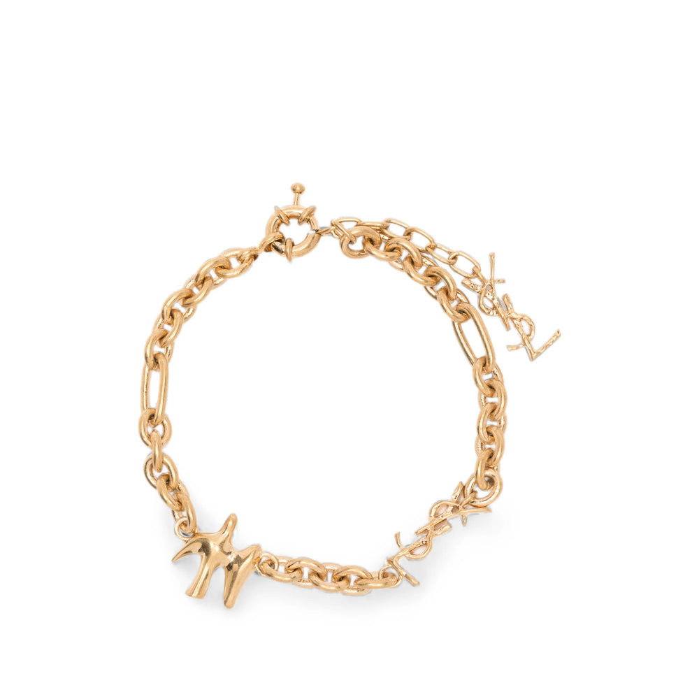 Saint Laurent Cassandre Metal Bracelet With Dove Motif