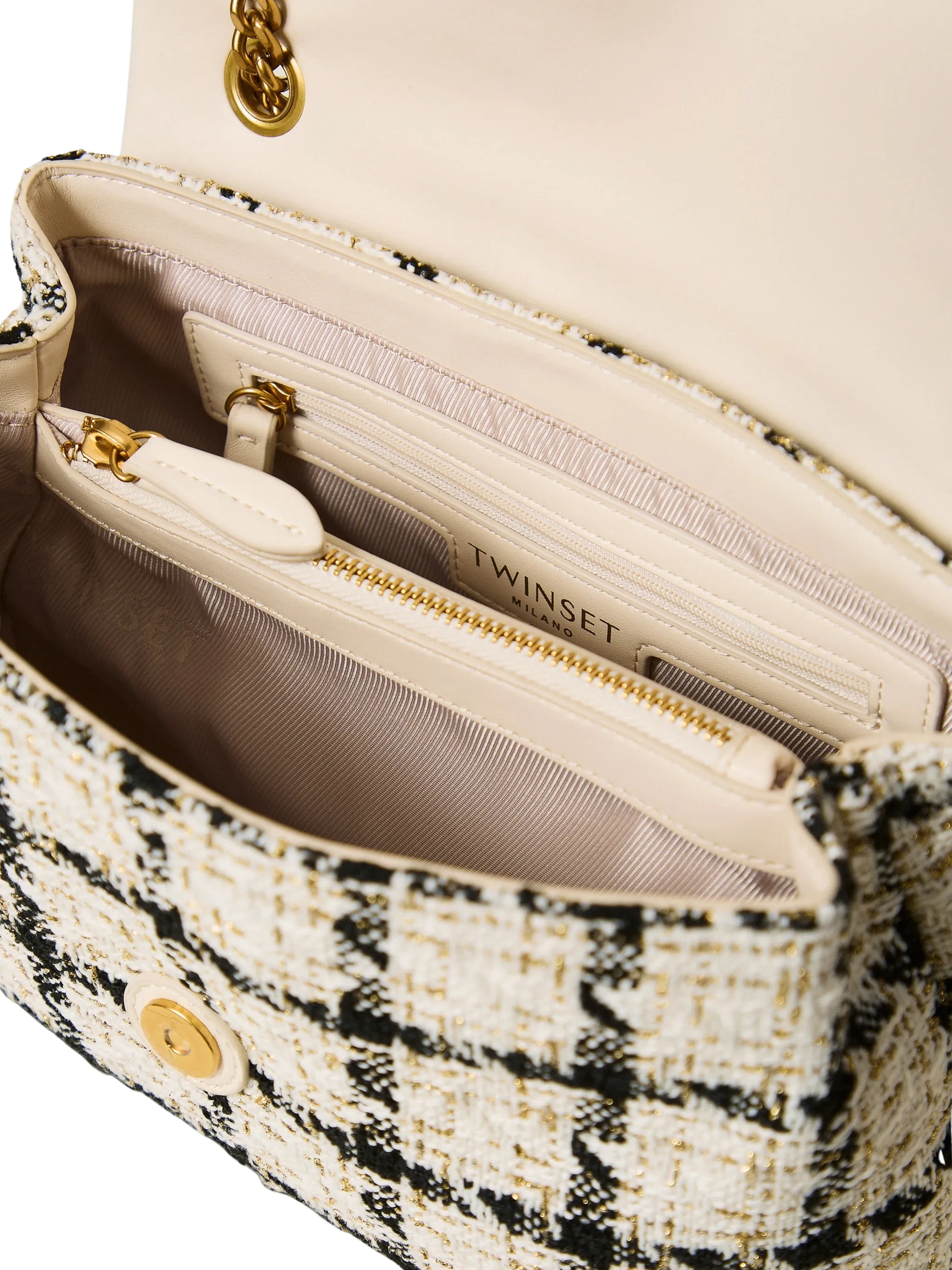 Twin-Set Chequered Bouclé Shoulder Bag
