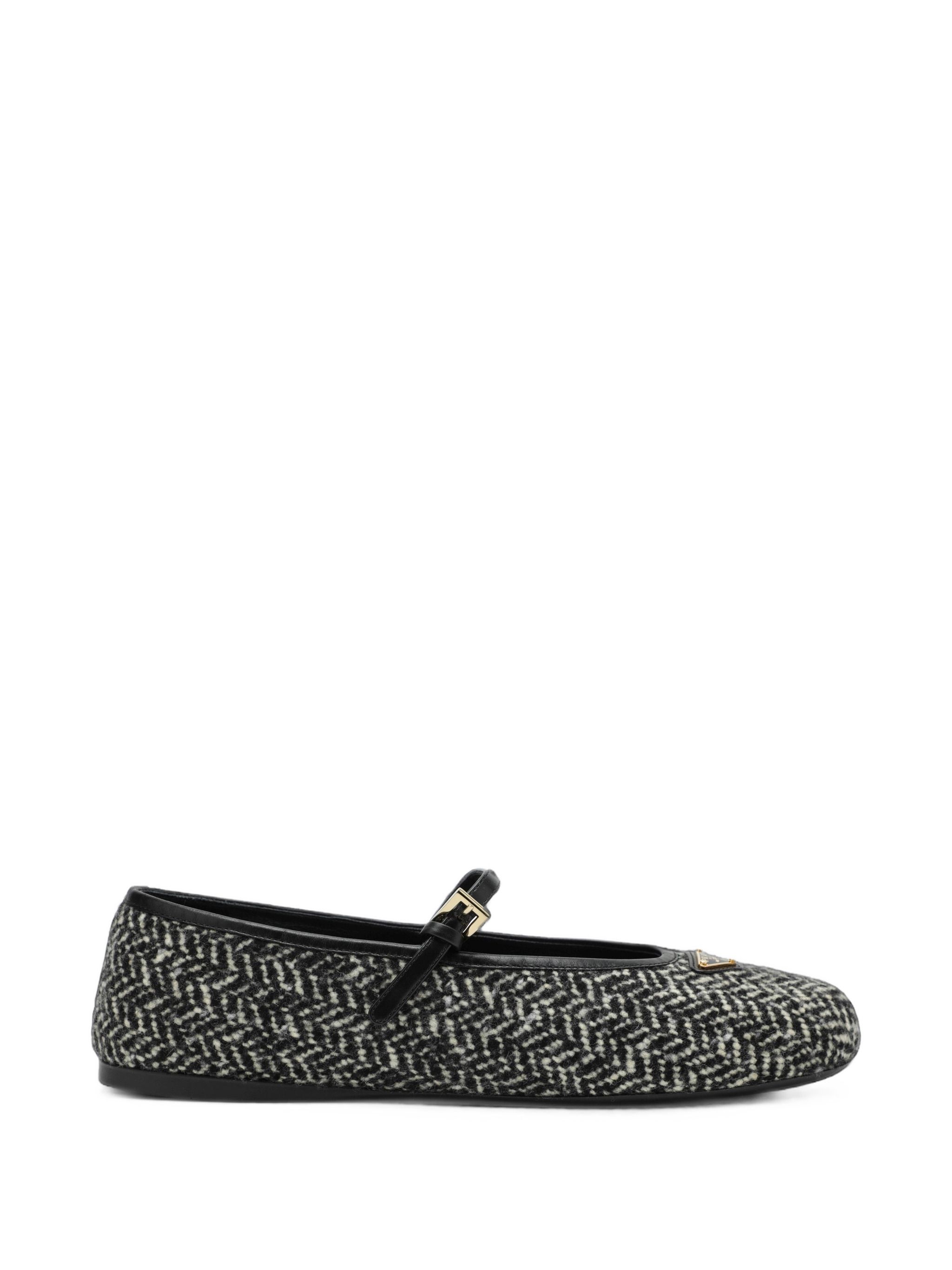 Prada Chevron-Pattern Buckle-Strap Ballet Flat