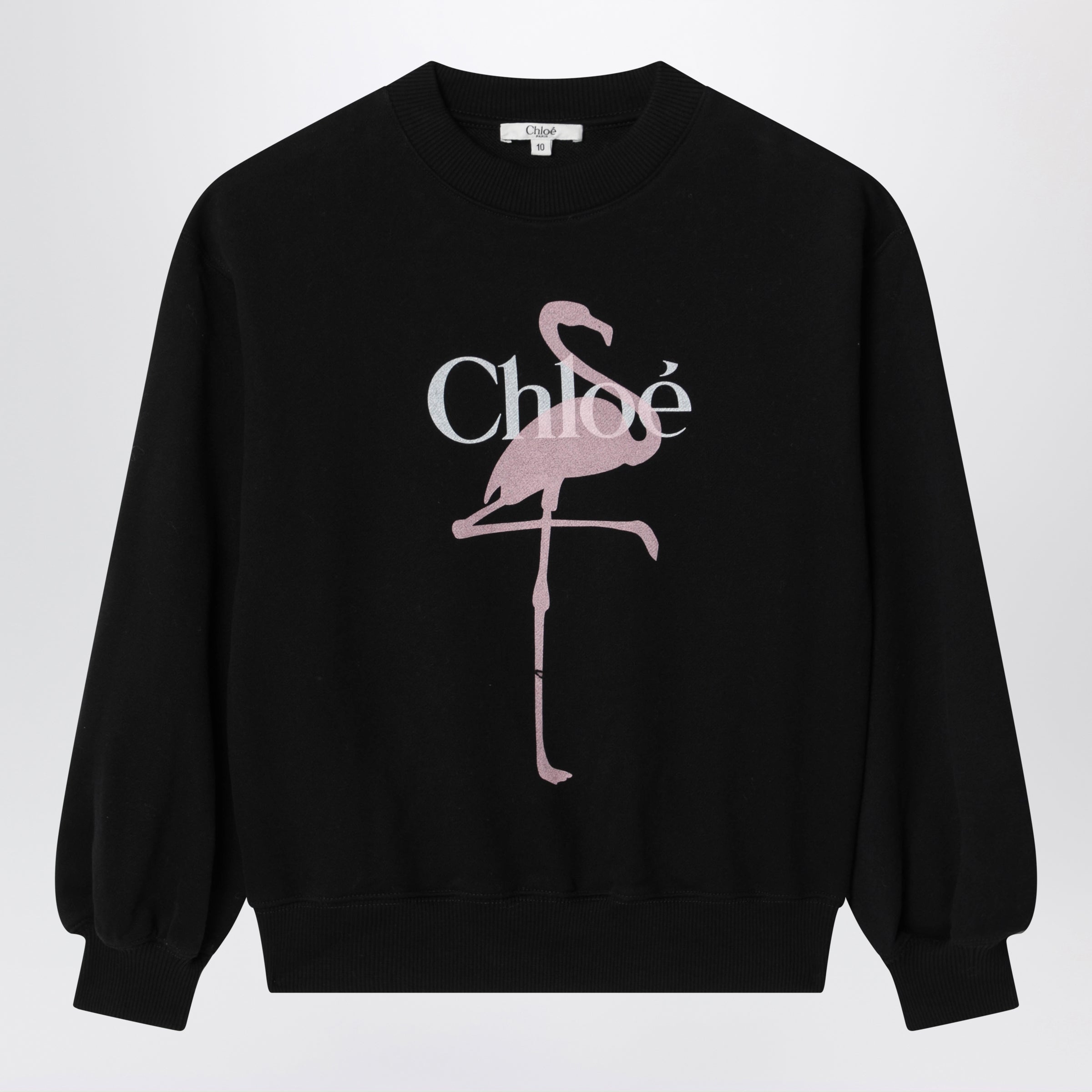Chloé Black Cotton Sweatshirt With Flamingo Pr