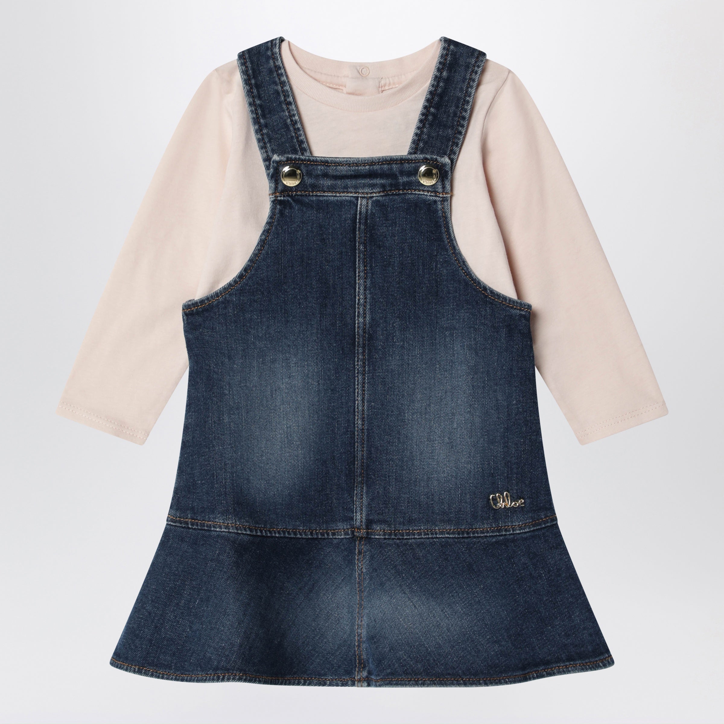 Chloé Blue T-Shirt And Denim Overalls Set With