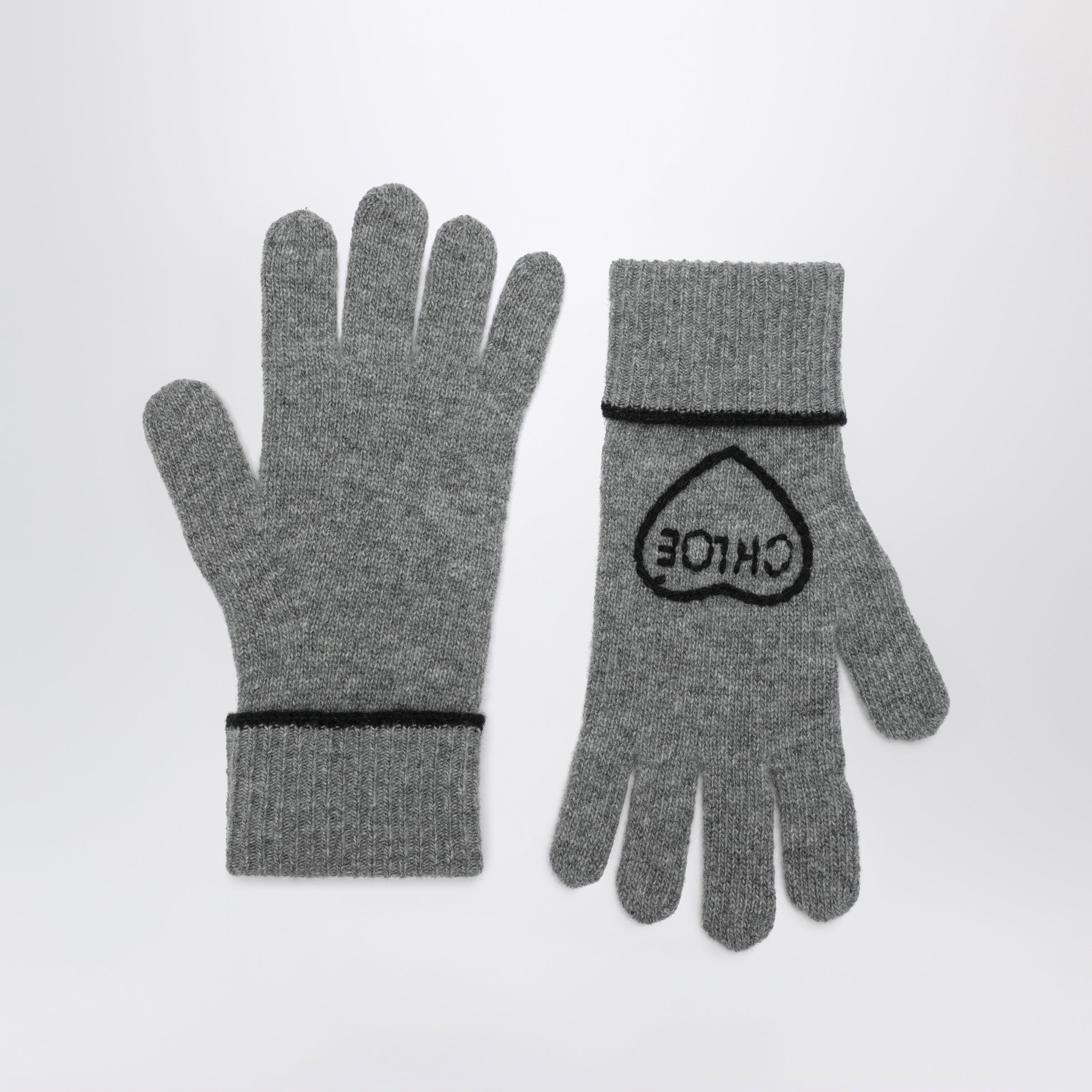 Chloé Grey Encoeur Gloves In Wool And Cashmere