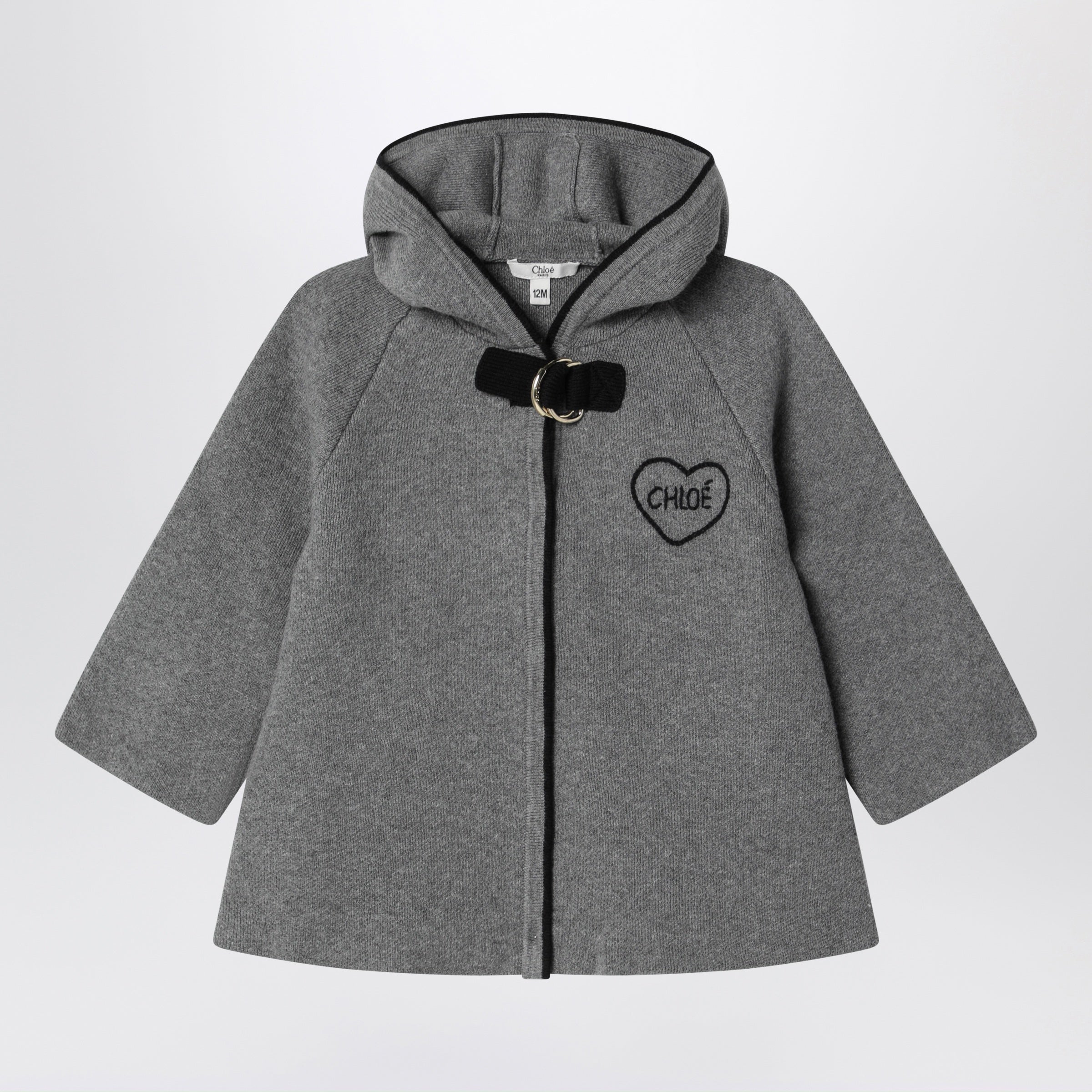 Chloé Grey Melange Cape In Cotton And Wool
