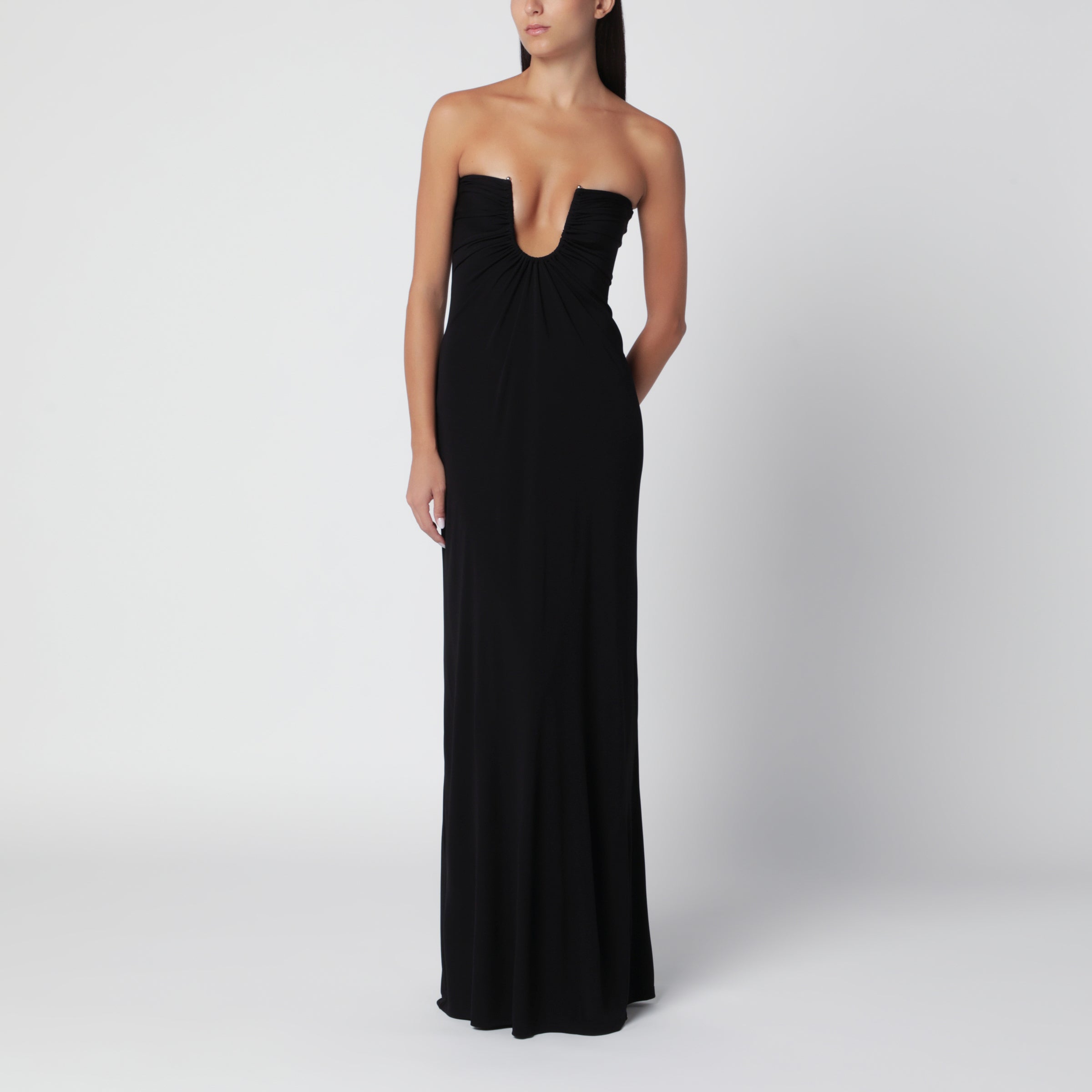 Christopher Esber Arced Palm Black Viscose Strapless Dress