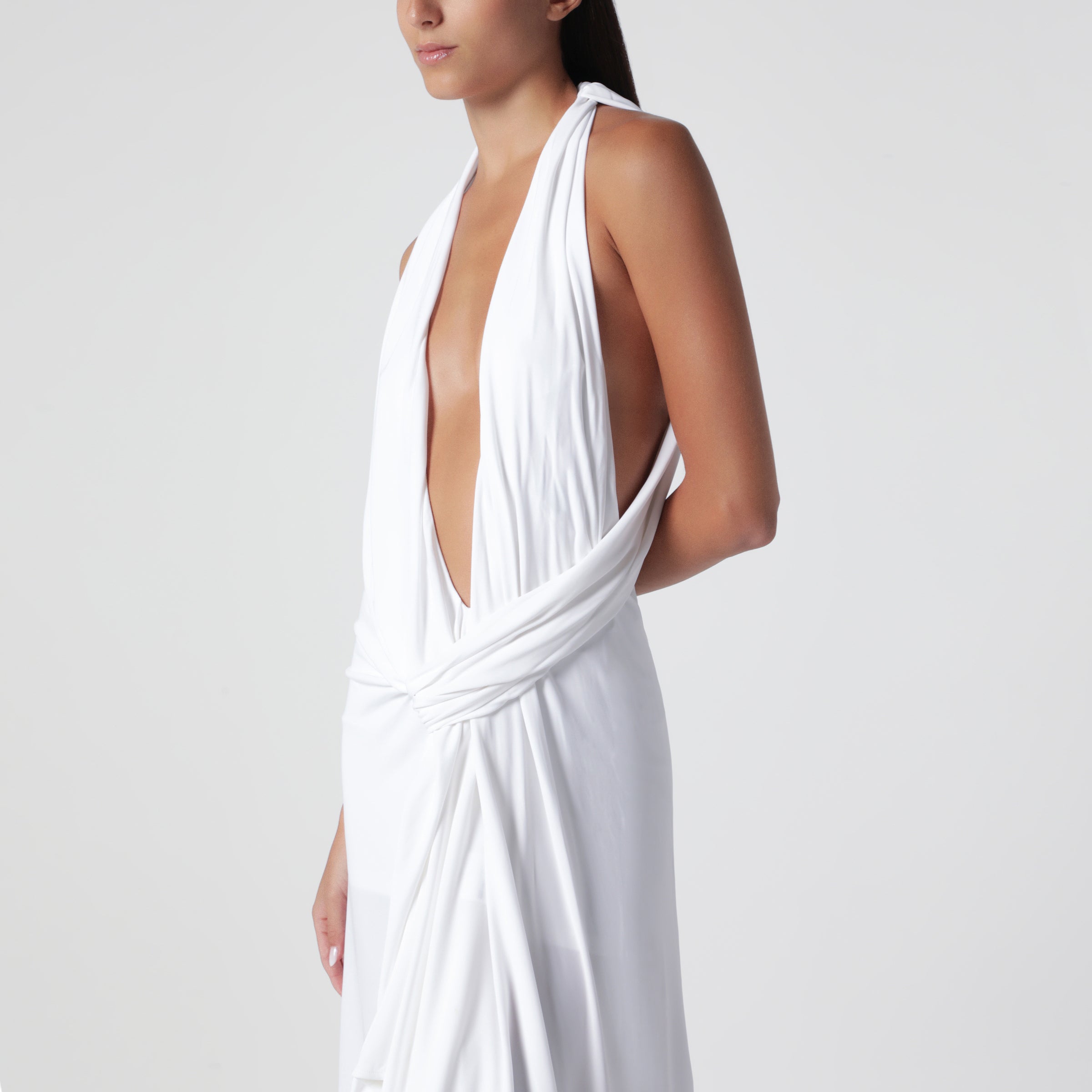 Christopher Esber Spire Cascade White Viscose Midi Dress