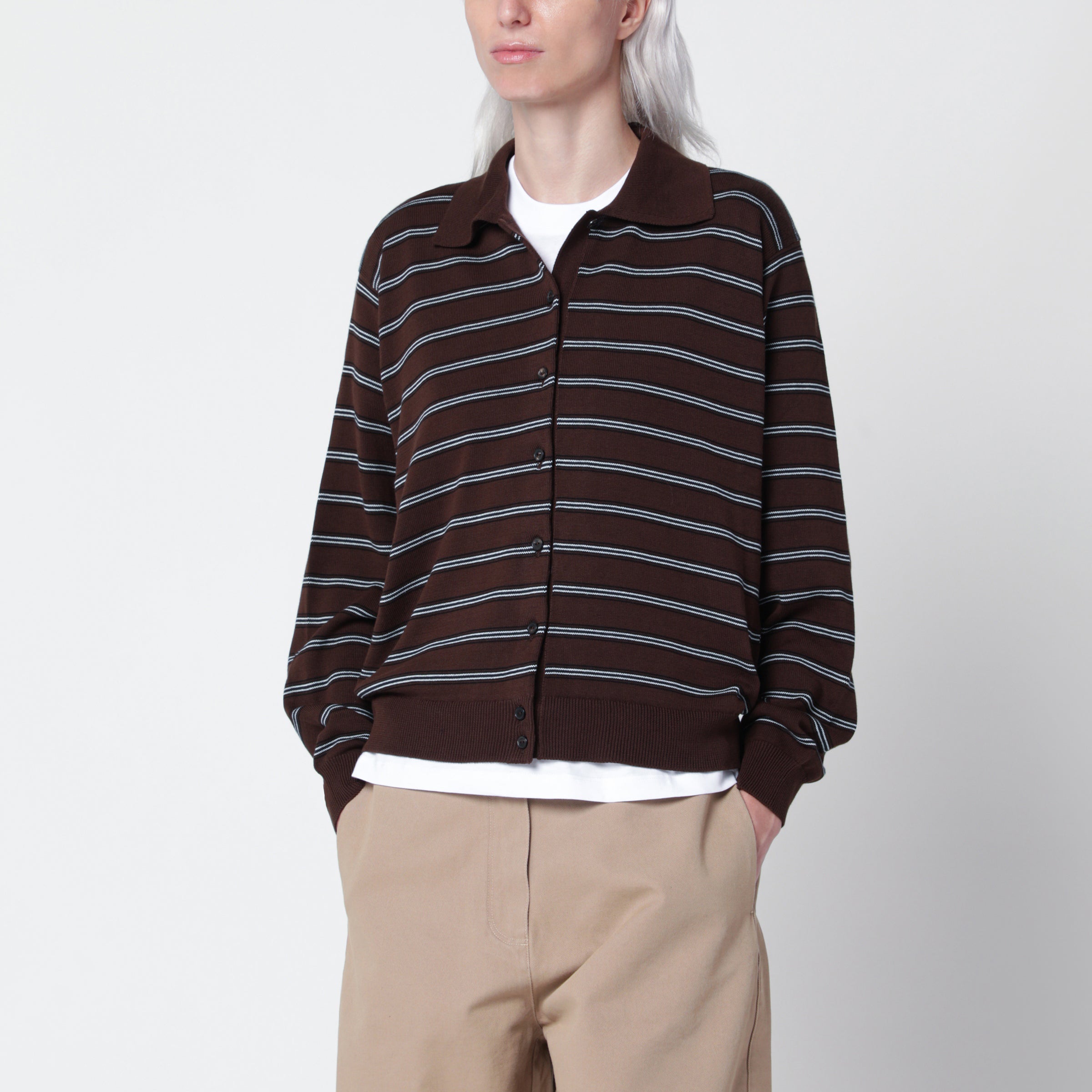 Cordera Brown Striped Cotton Polo Cardigan