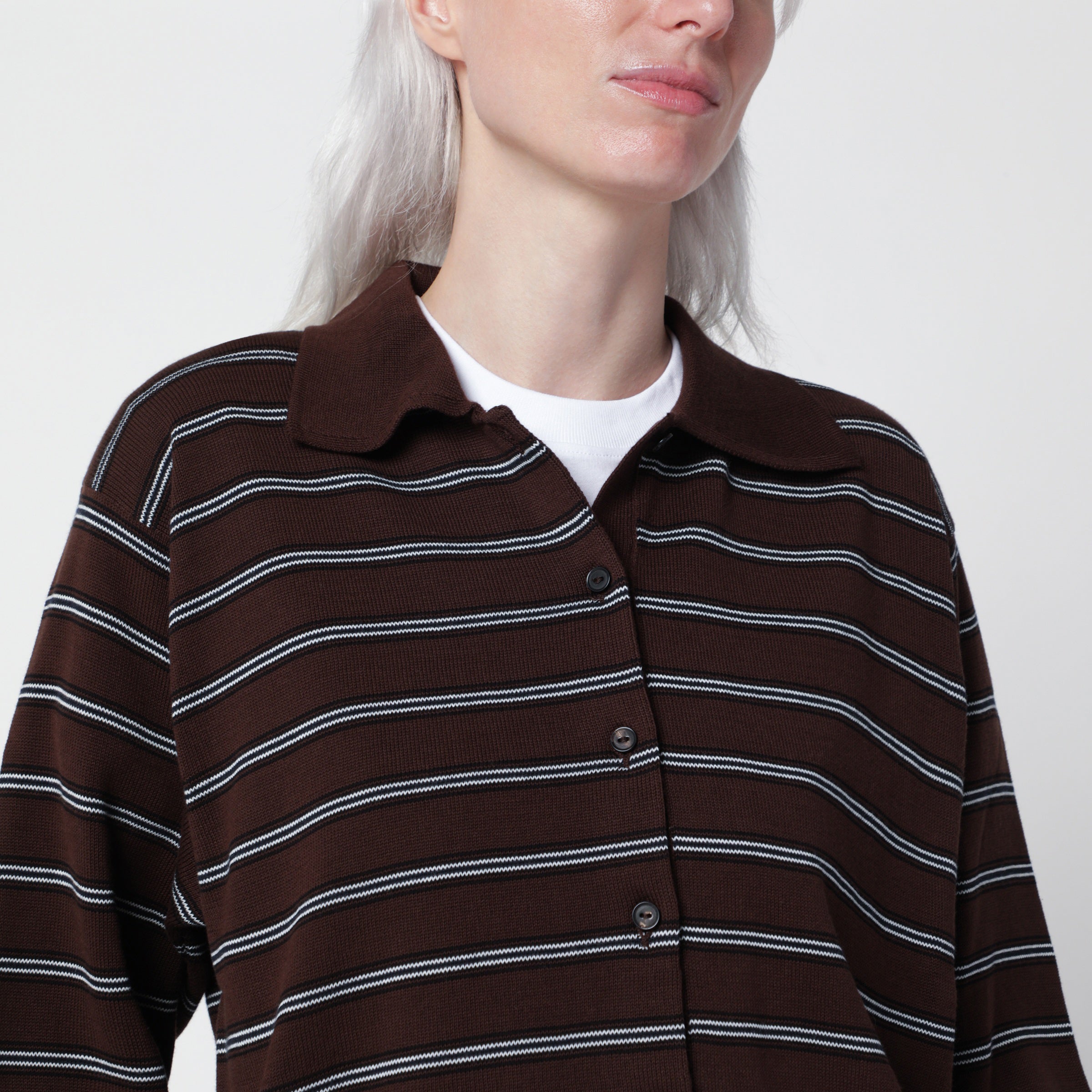 Cordera Brown Striped Cotton Polo Cardigan