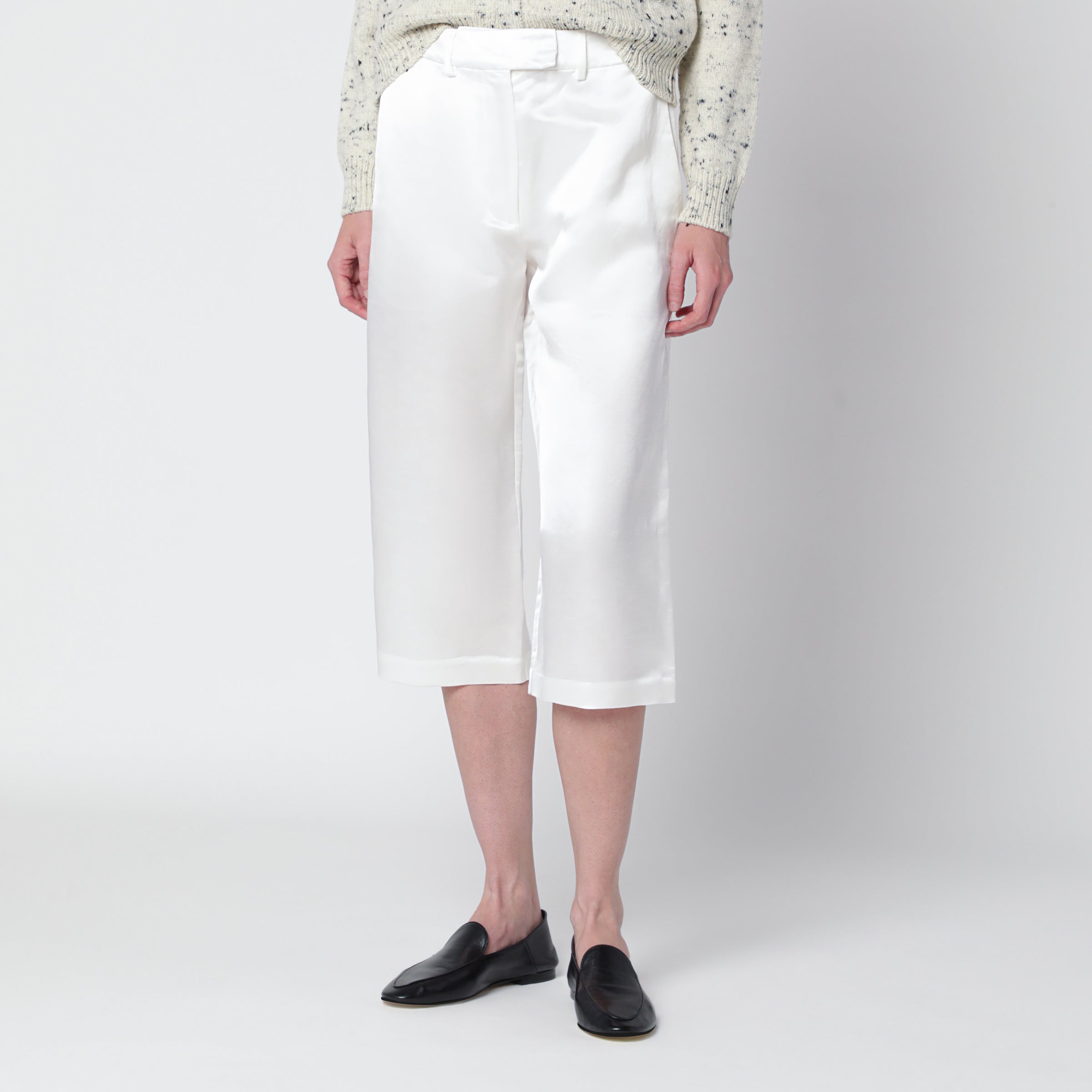 Cordera White Linen-Blend Satin Bermuda Shorts