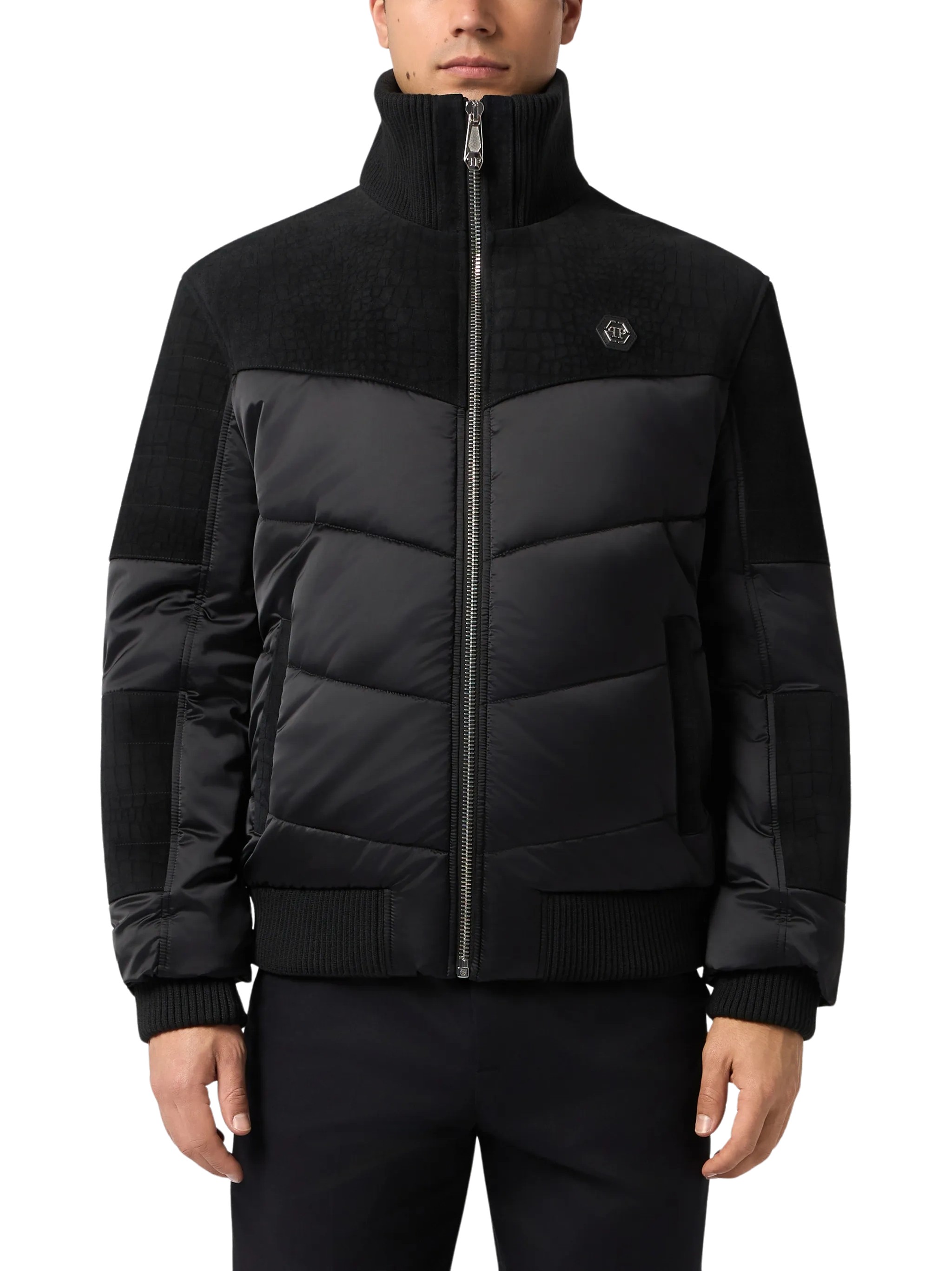 Philipp Plein Crocodile-Effect Panelled Puffer Jacket