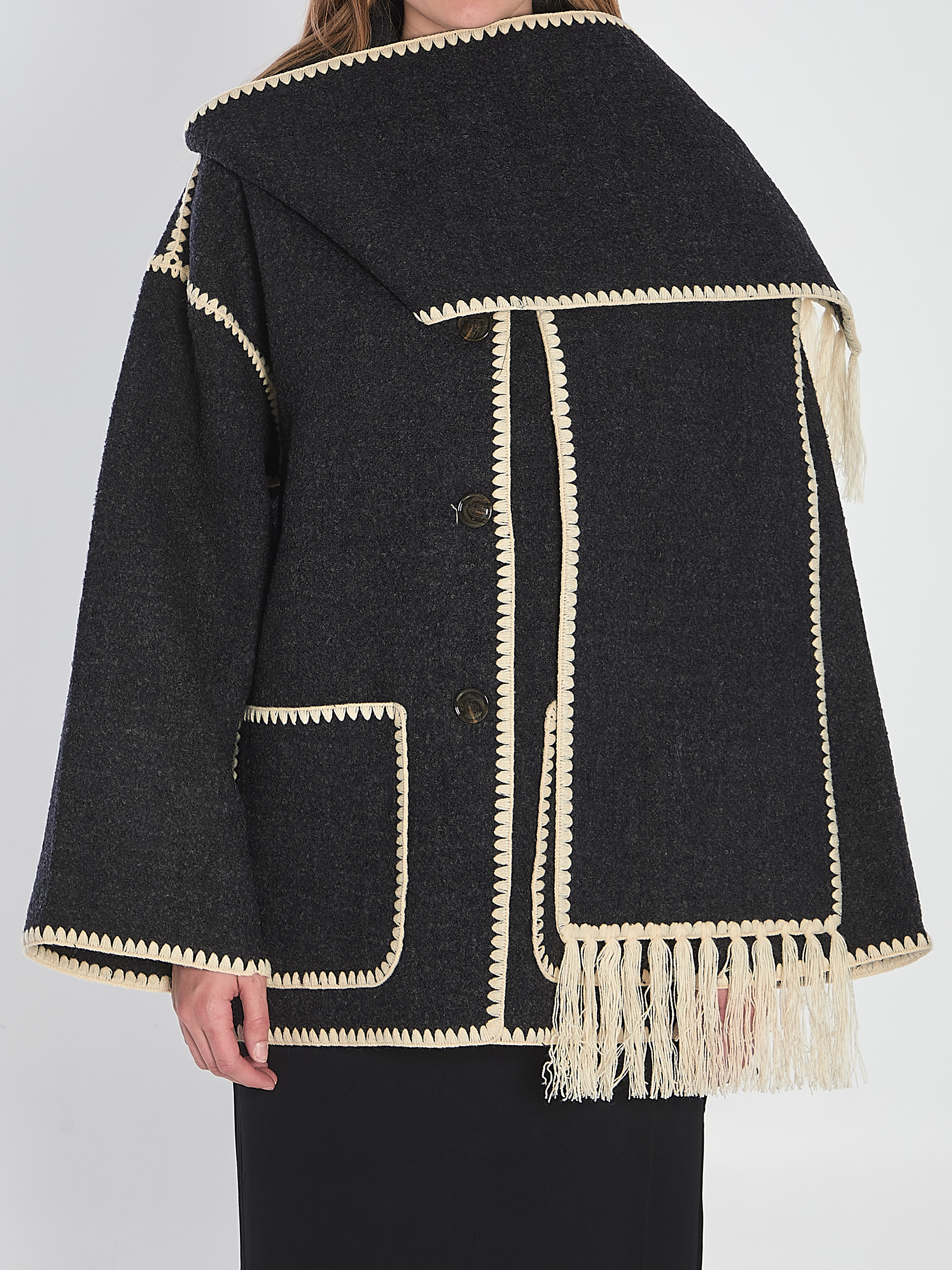 Toteme Dark Grey Mélange Jacket With Scarf