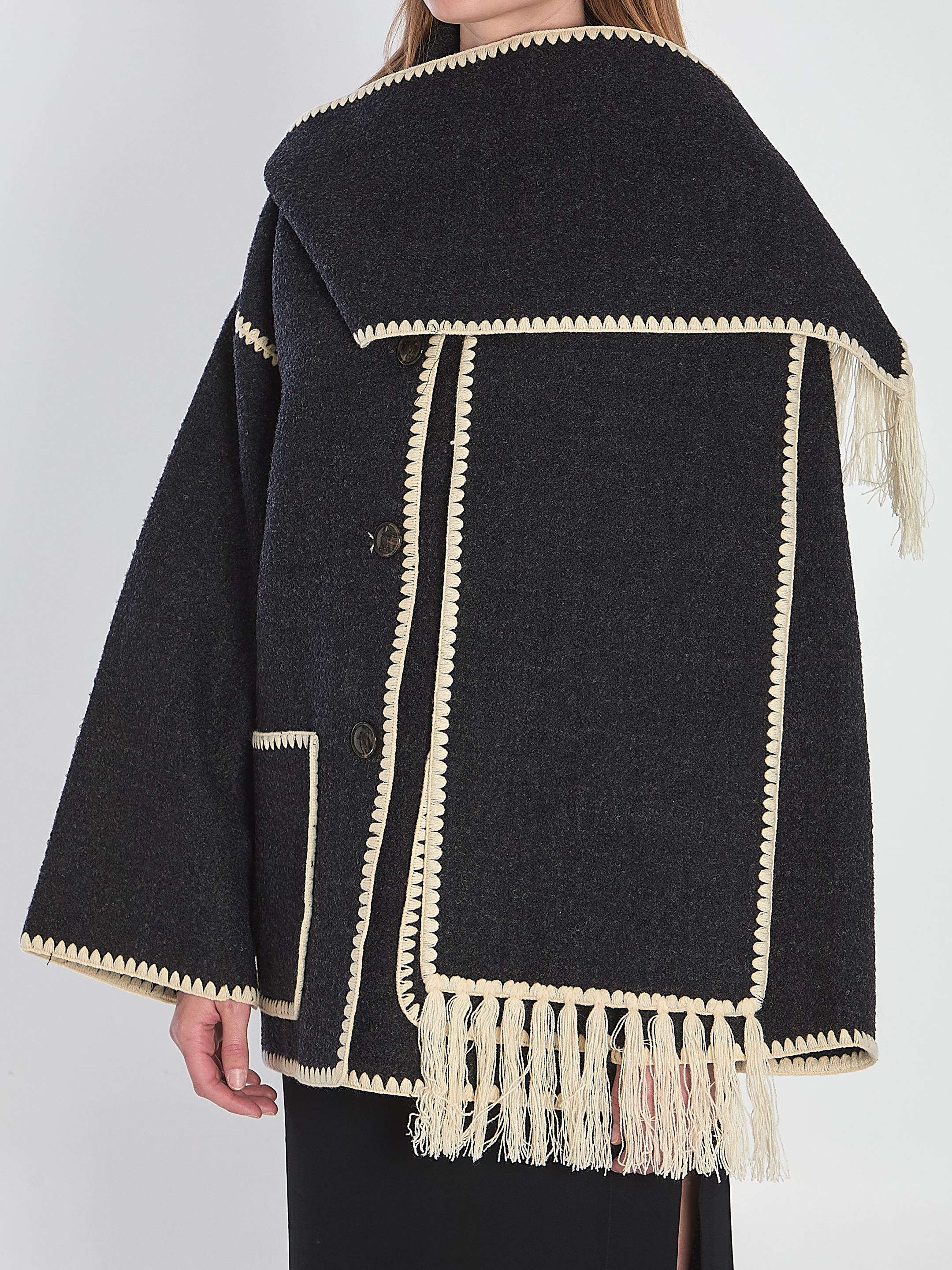 Toteme Dark Grey Mélange Jacket With Scarf