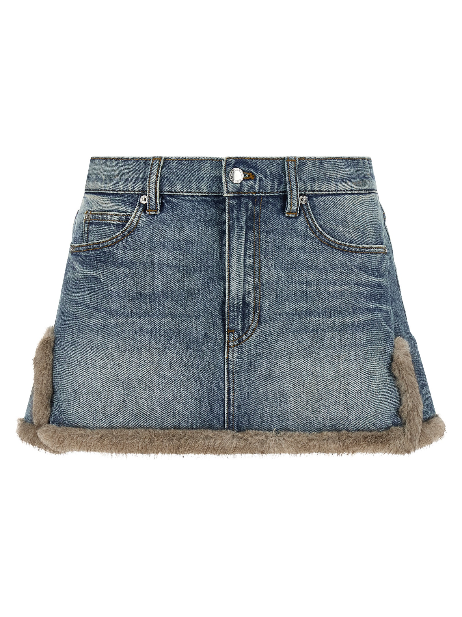Denim x Alexander WANG Denim Skirt With Fur Hem