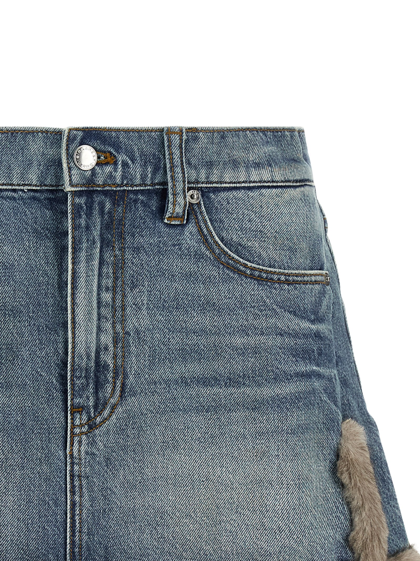 Denim x Alexander WANG Denim Skirt With Fur Hem