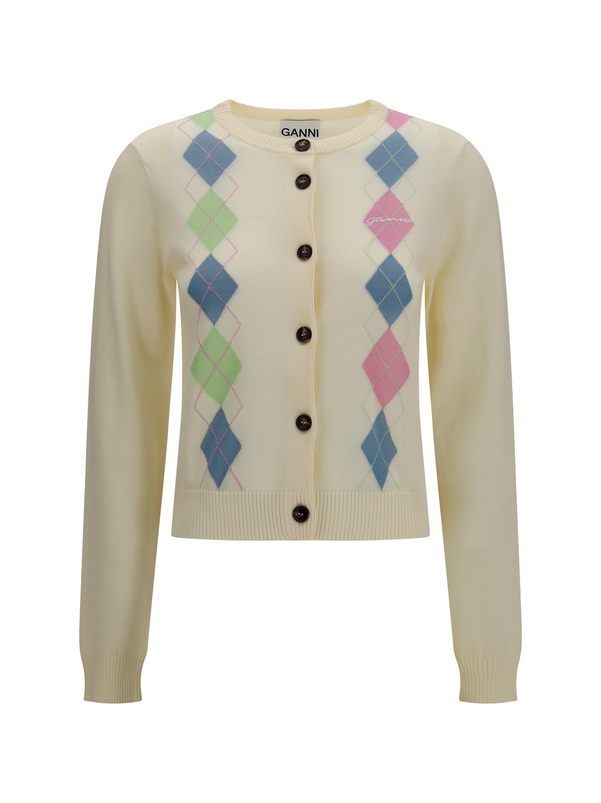 Ganni Diamond-Pattern Cardigan