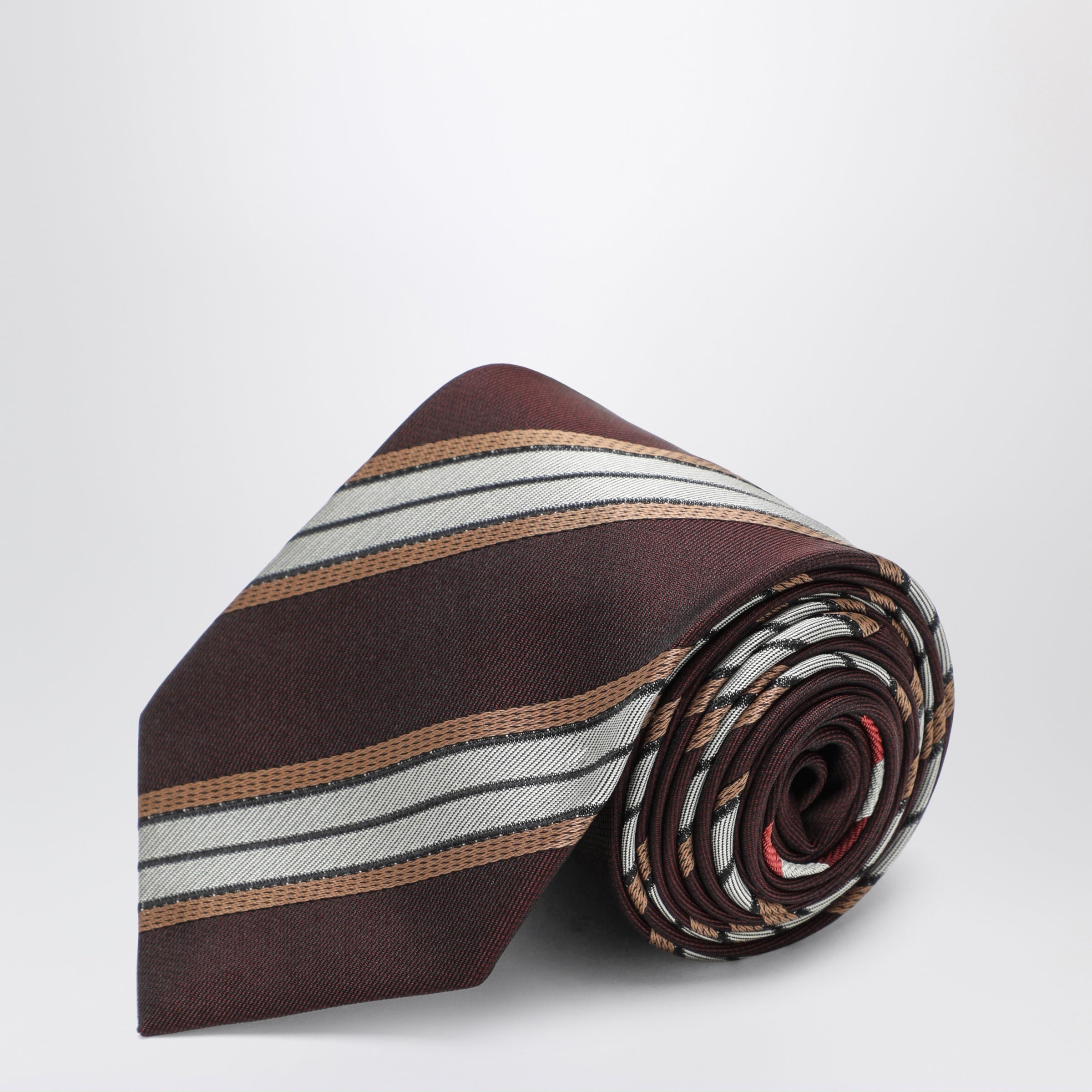 Dries Van Noten Burgundy Striped Silk Tie