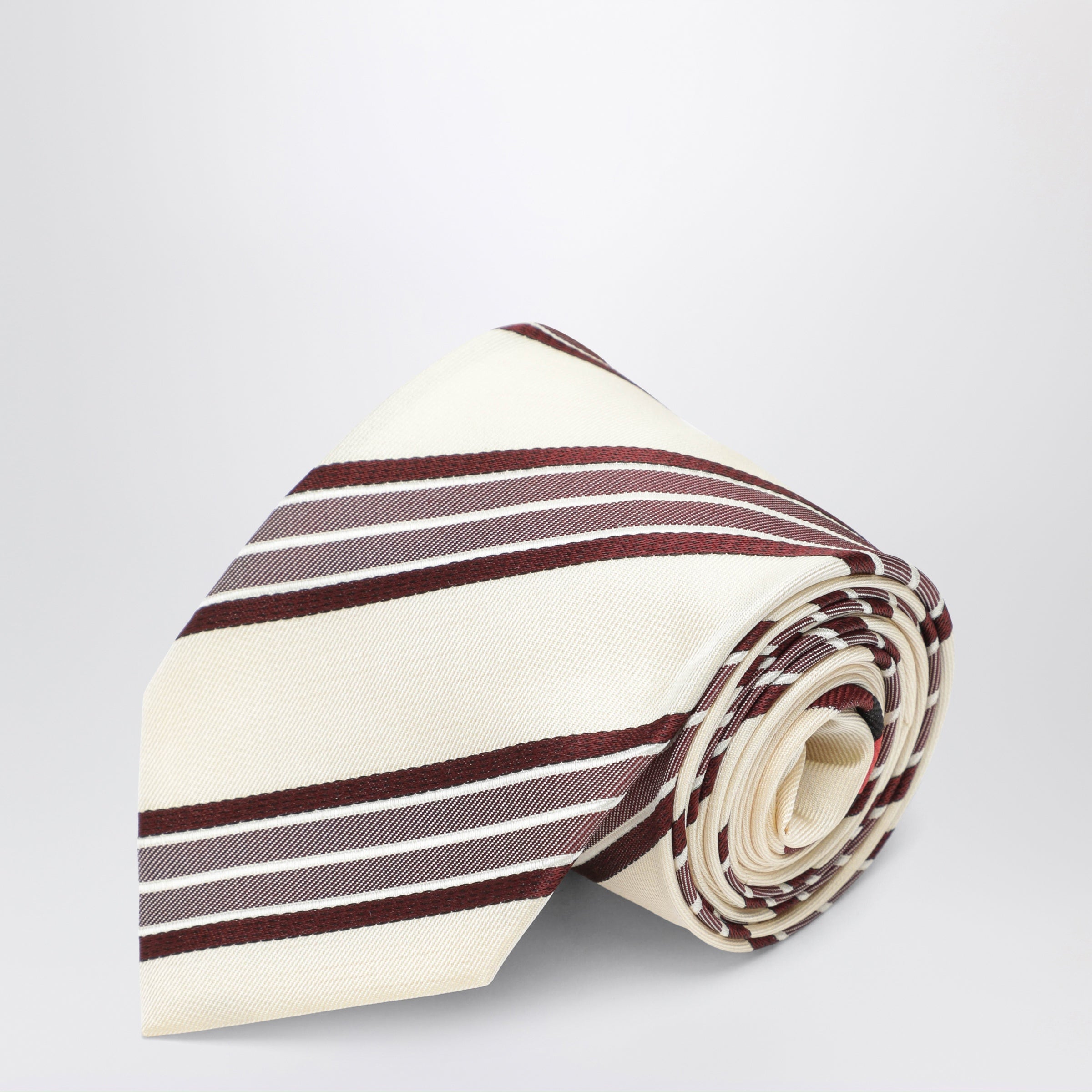 Dries Van Noten Ecru Striped Silk Tie