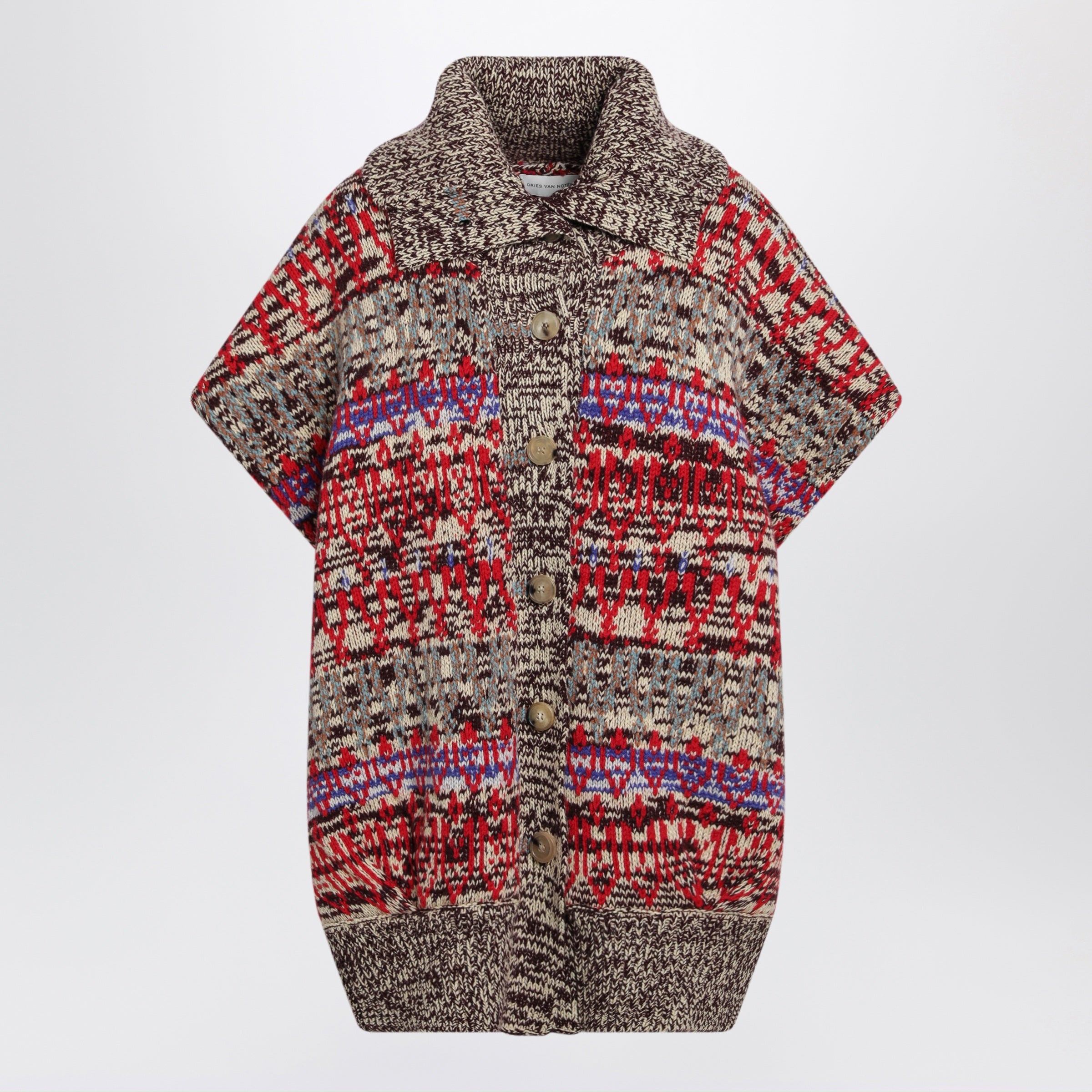 Dries Van Noten Jacquard Sleeveless Cardigan In Wool And