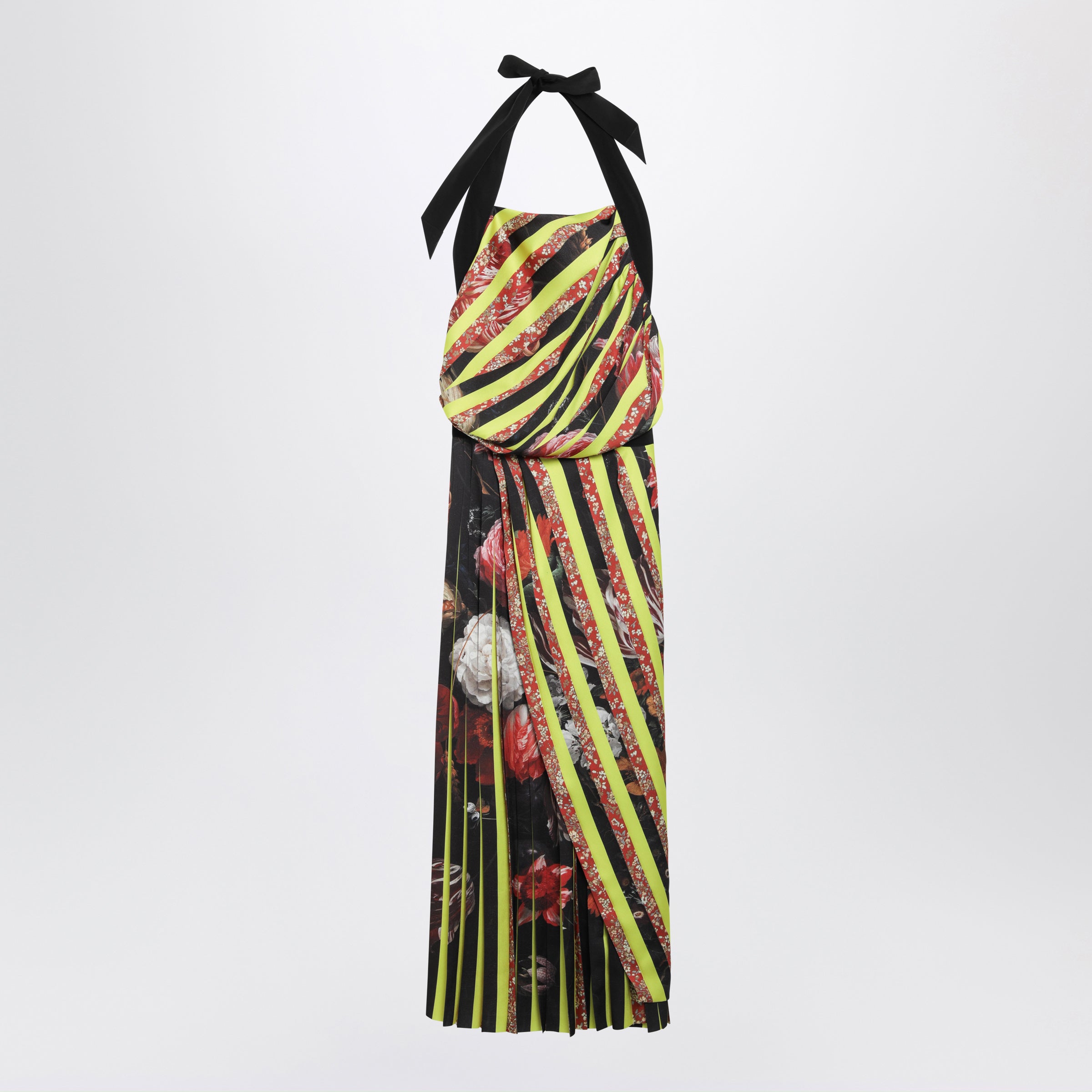 Dries Van Noten Long Striped Dress With Floral Pattern