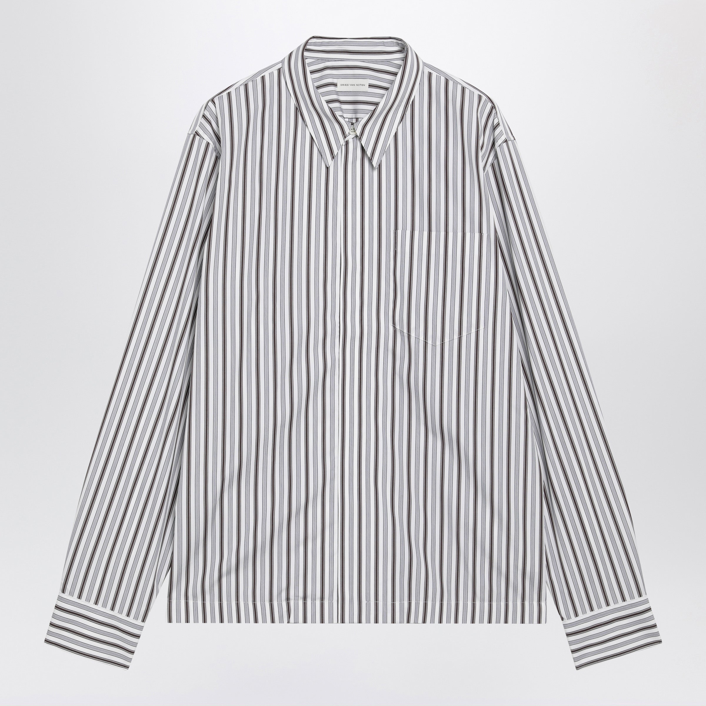 Dries Van Noten White Striped Cotton Shirt With Zip