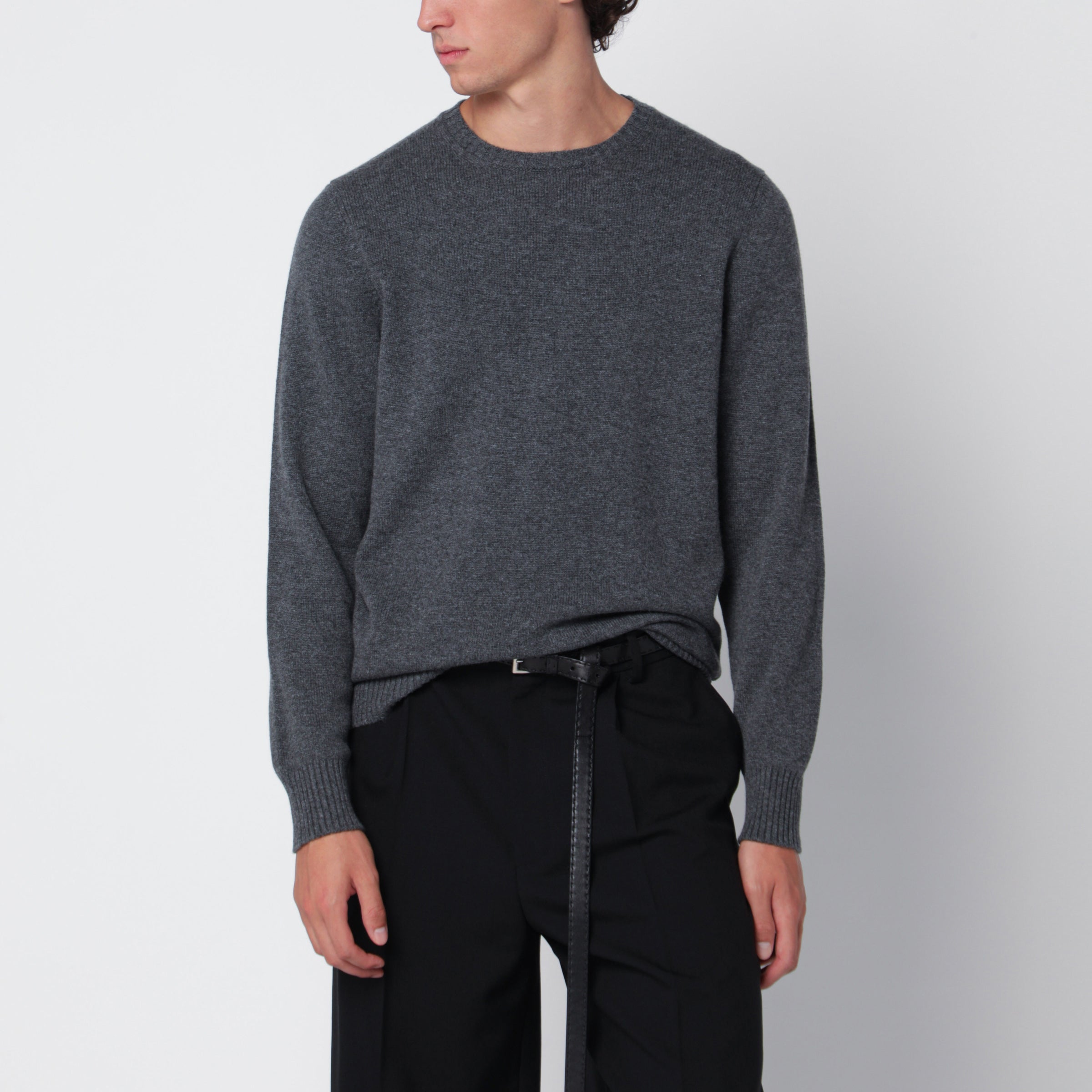 Drumohr Grey Crew-Neck Sweater In Cashmere