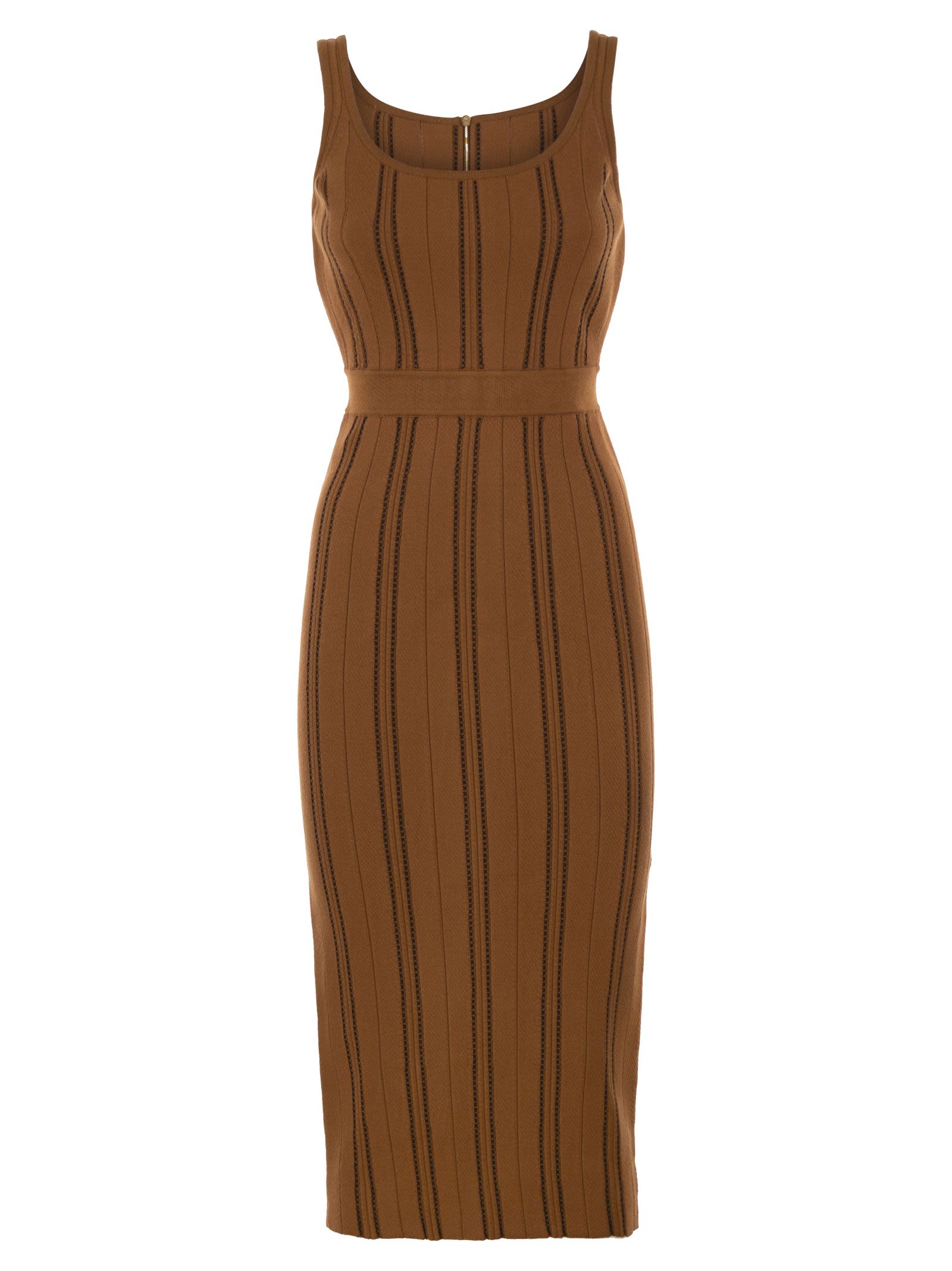 Elisabetta Franchi Midi Jacquard Knitted Dress With Round N