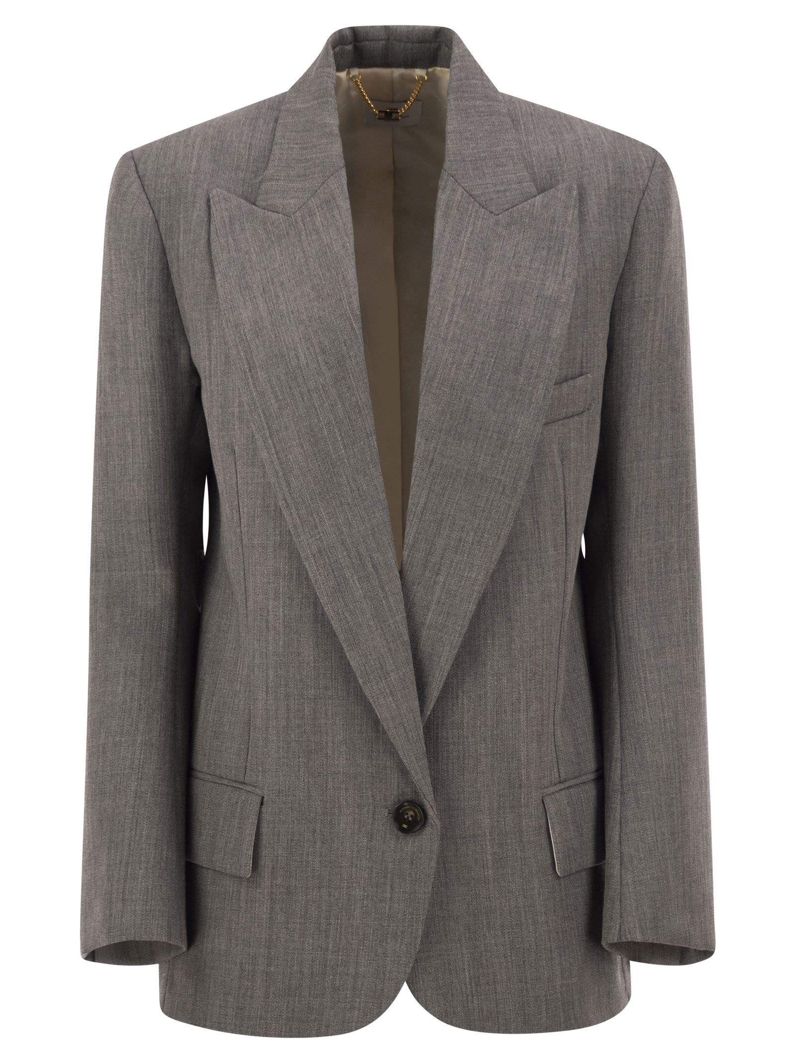 Elisabetta Franchi Single-Breasted Virgin Wool Blazer With 